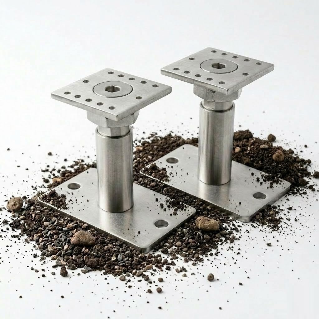 Pfostenträger höhenverstellbar 140-190mm (2er Set) von Tergato | BASE Plus HV | Justierbar ohne Pfosten-Drehen | Schwerlast feuerverzinkt