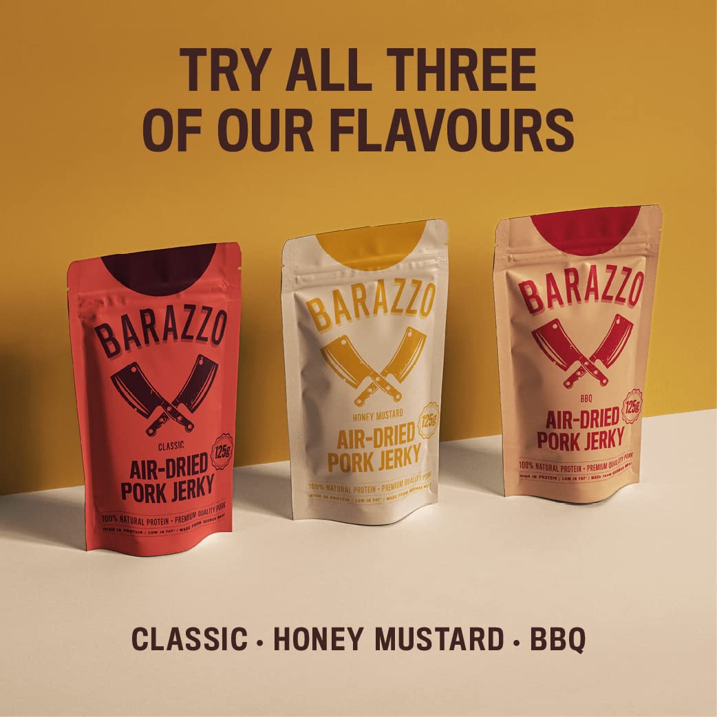 Barazzo Pork Jerky Honey Mustard | 1 kg (2x500g maxi bag) | 100% Cecina Regional Premium | Beef Jerky/Biltong