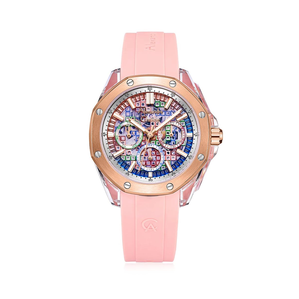 Alexandre Christie AC 2B12 Multifunction Watch for Women - Pink Colorway(Stainless Steel Case,Rubber Strap Quartz Movement, Pink Strap, Multicolour Dial) (B0CXXX6S88) Amazon Price History, Amazon Price Tracker
