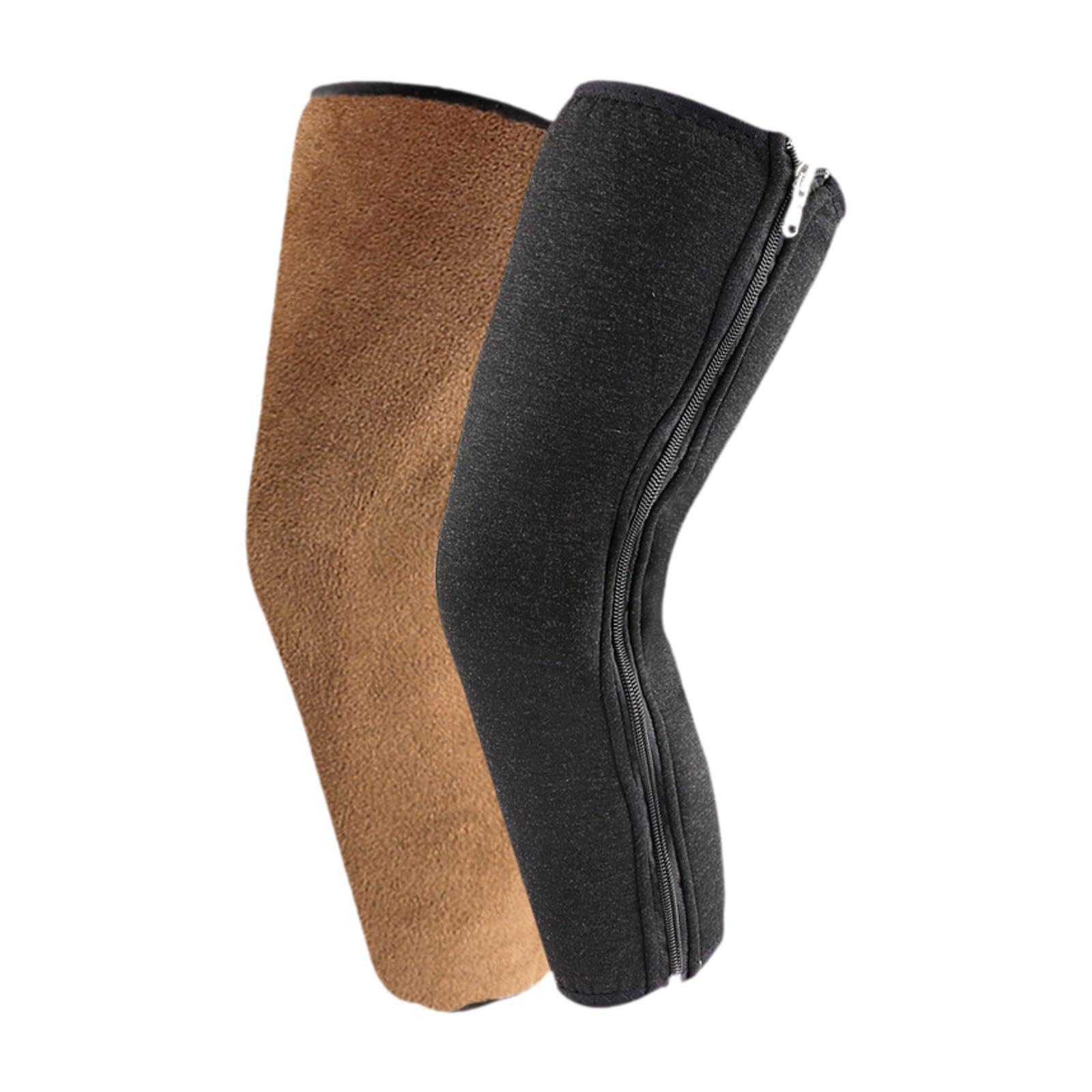 Qianly Knee Warmers Comfortable Knee Brace for Running, Cold Weather, Sports, Cycling, Brown Lining, 50cm
