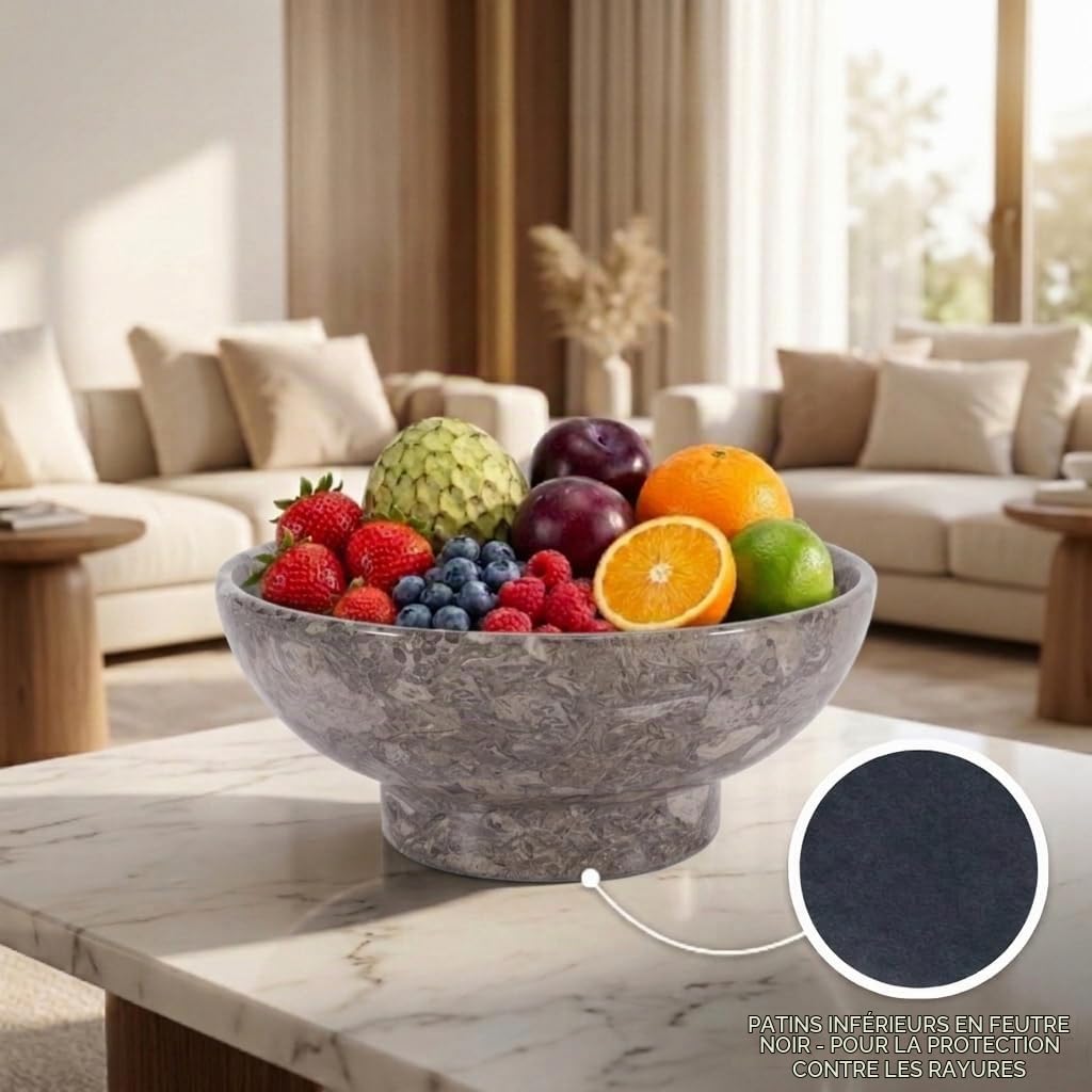 Bol à fruits en marbre océanique Plat de service en pierre naturelle Essentiels de cuisine élégants et cadeau pour table de cuisine et décoration d'intérieur