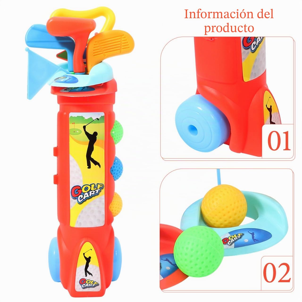 HEMOTON Juego de golf para niños pequeños, maletín de golf para niños, juguete deportivo – Juego de palos de golf para interior y exterior para niños y niñas 2, 3, 4, 5 años