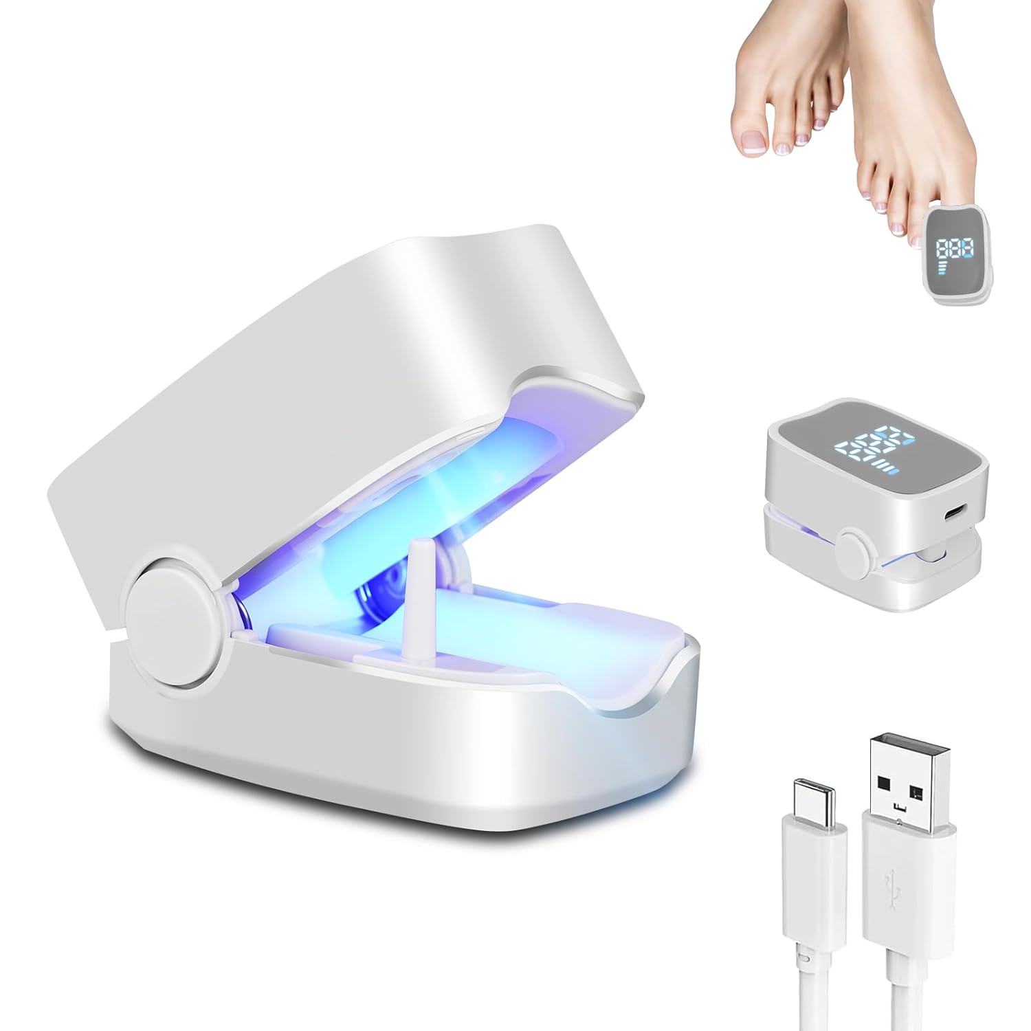 Nail Fungus Device for Toenails & Fingernails, Home Use Toenail Light for Nails, Rechargeable Light Treatment for Thick, Discolored Nails