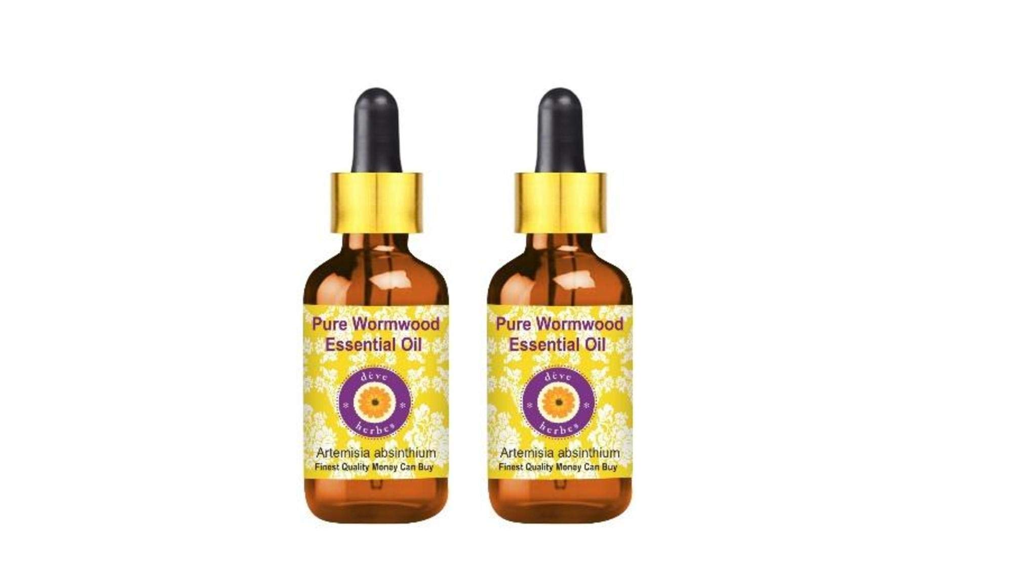 Deve HerbesPure Wormwood Essential Oil (Artemisia absinthium) with Glass Dropper Steam Distilled (Pack of Two) 100ml X 2 (6.76 oz)