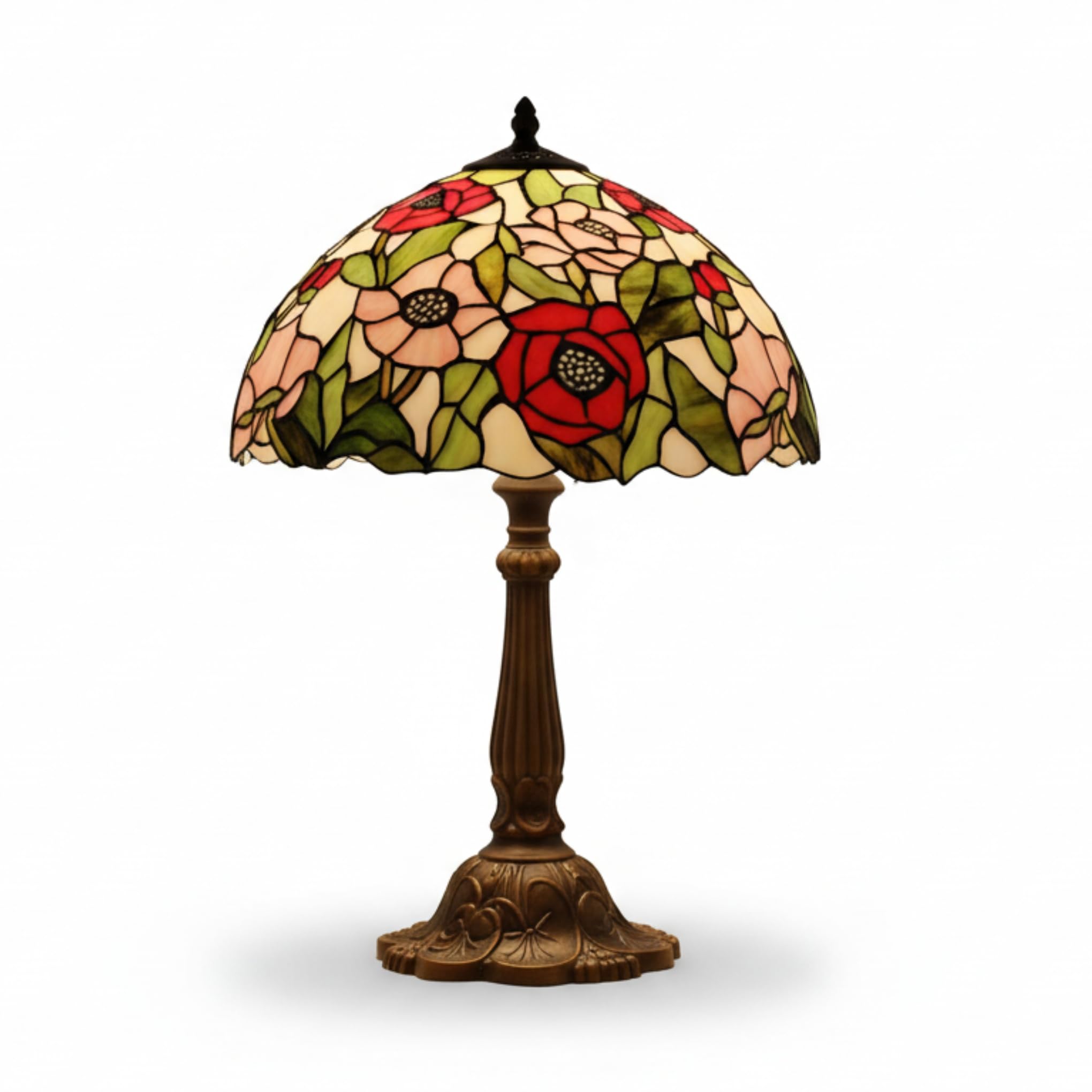 Loxton Lighting Large Poppy Stained Glass Tiffany Table Lamp Complete for Living Room Bedrooms Hallway Tables