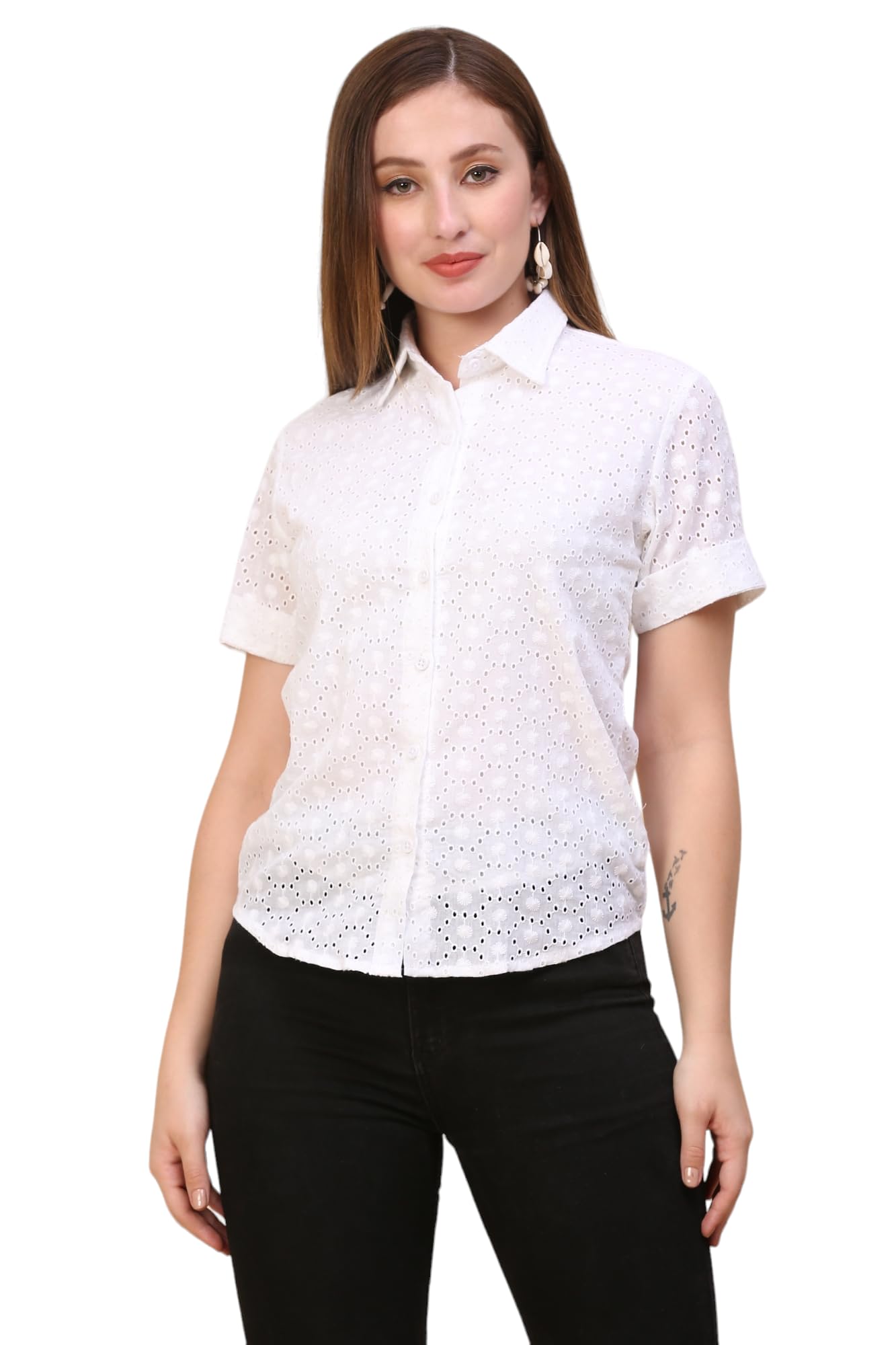jc jummy couture Best Women Summer Casual Warty Wear White Embroidered Cotton Shirt-picture-35