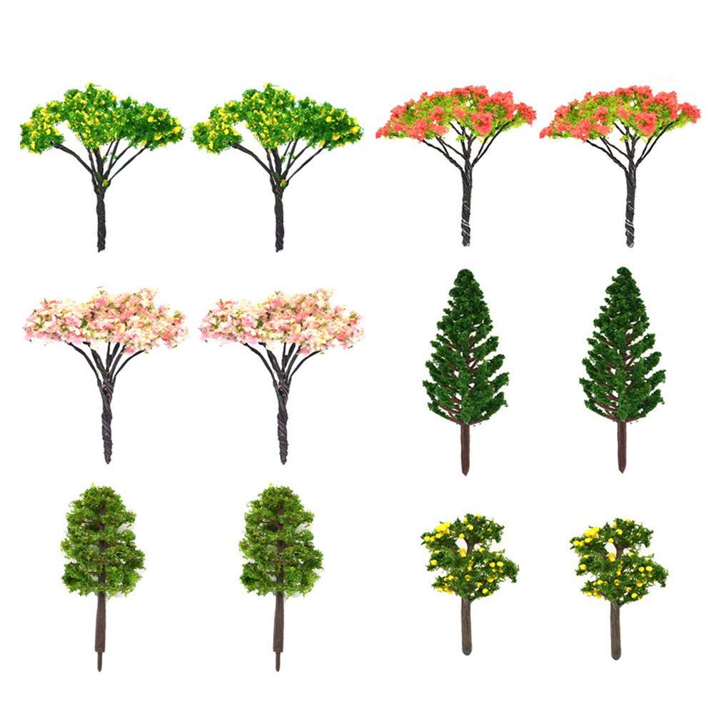 HZOnline Model Trees,Model Train Scenery,Miniature Dollhouse Decorations,Micro Landscape,Fairy Garden Tree(12 PCS)
