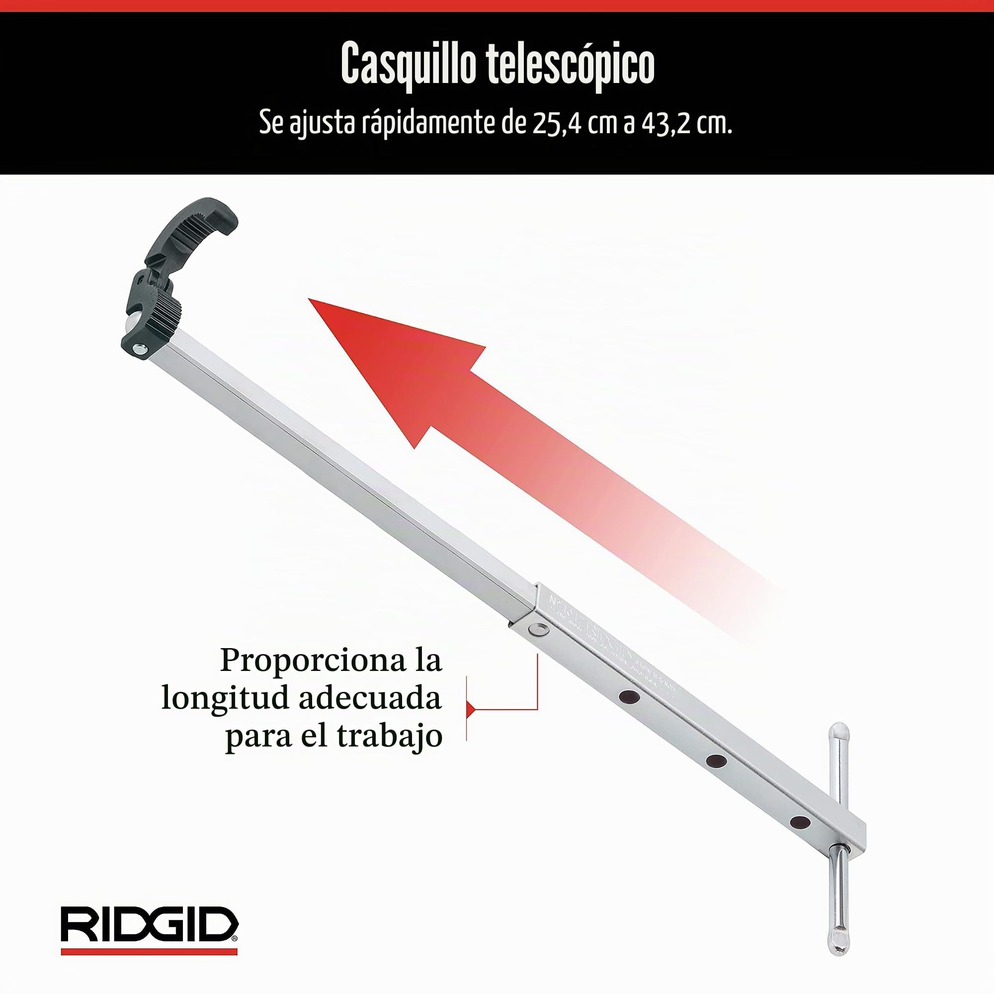 RIDGID 31175 Modelo 1017 Llave para lavabos, Llave telescópica para lavabos de 10 a 17 pulgadas
