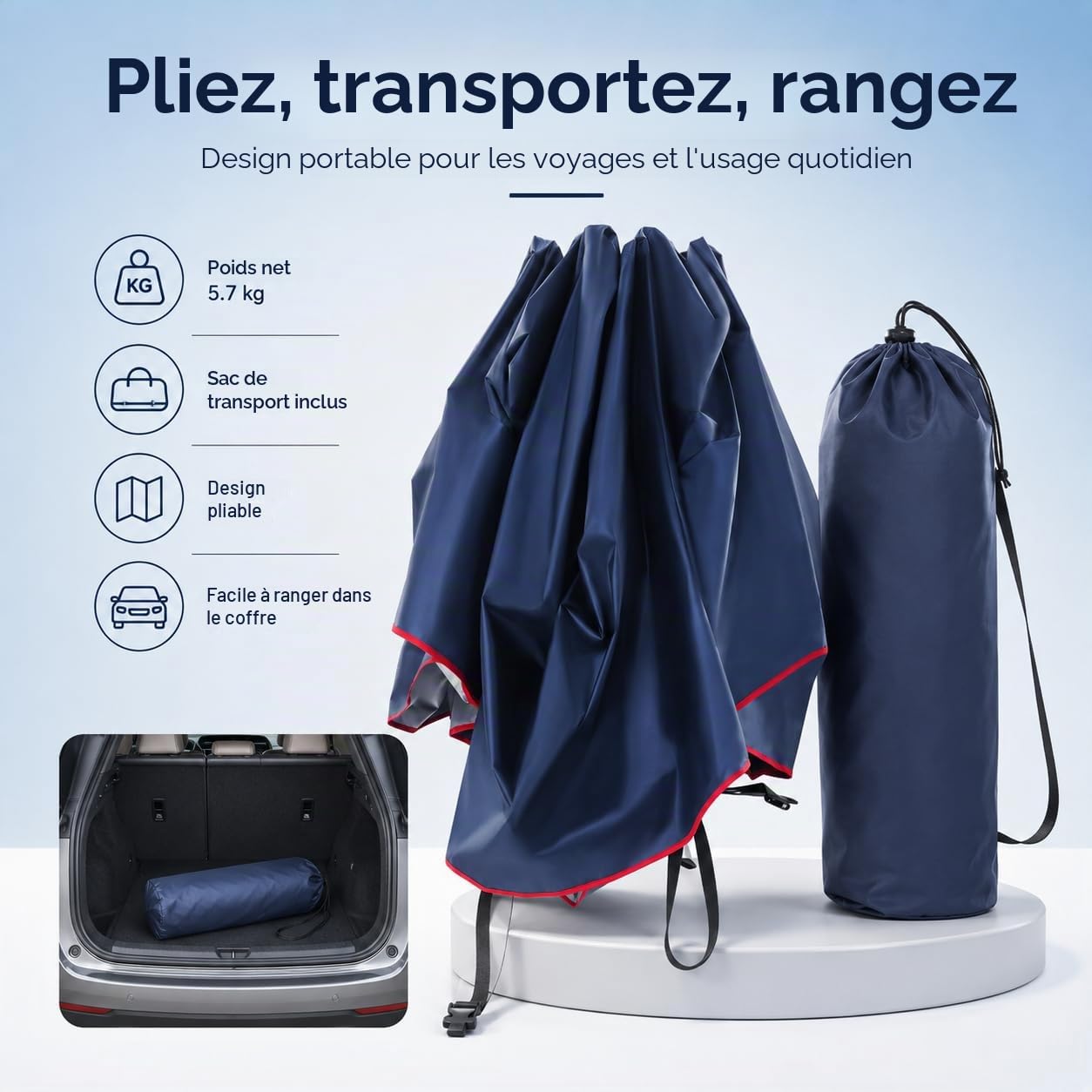Tente de parasol semi-automatique pour voiture avec UPF 30+, imperméable, universelle, protection solaire, protection contre les intempéries, pour l'extérieur, voyage, portable, pliable