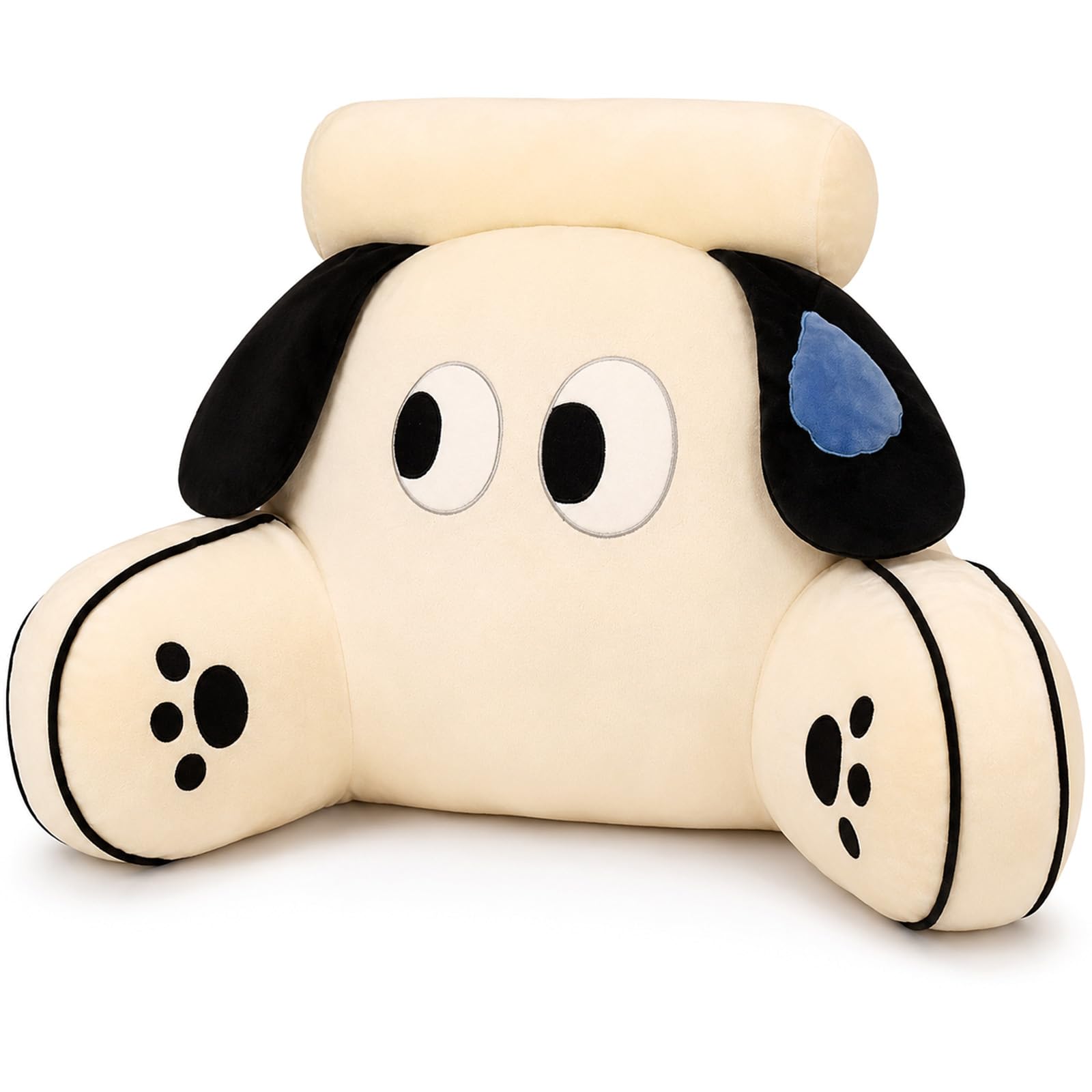 AZMAHT Reading Pillow, Cute Back Support Cushion, PP Cotton Support Pillow, Ergonomic Back Support Pillow with 2 Armrests for Gaming in Bed, Cosy Gift for Girls & Teens,White Dog,65X40CM