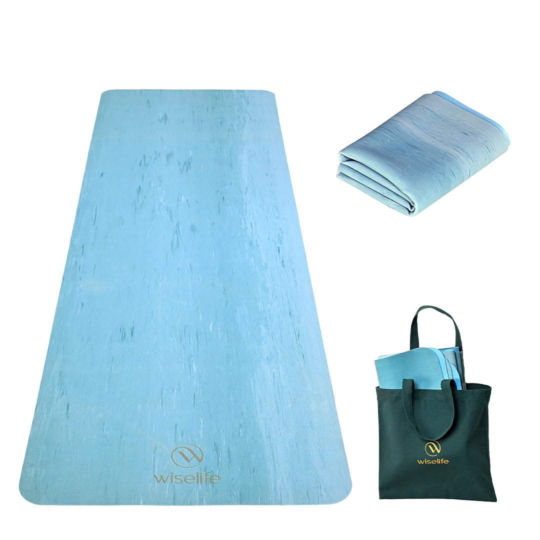 Wiselife Travel Yoga Mat Portable Anti-Slip Sweat-Resistant Natural Rubber Yoga Mat with Carry Strap Eco-Friendly Lightweight for Home Gym Travel for Men & Women Blue 2mm-image-49