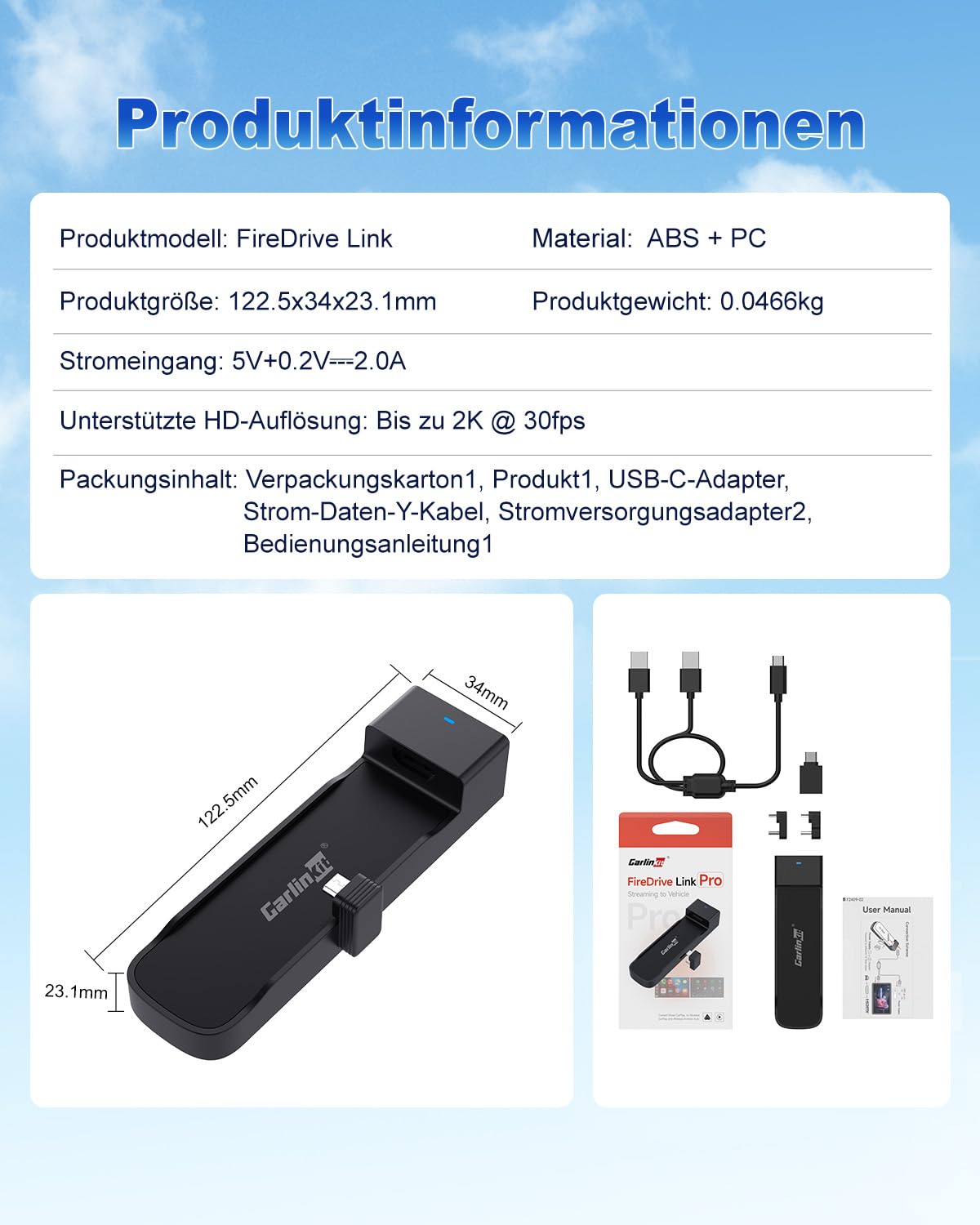 Carlinkit CarPlay und Android Auto Wireless Adapter, FireDrive Link Pro mit HDMI für Fire TV Stick, Wireless Dongle und Auto TV Konverter für CarPlay Fahrzeuge mit OEM-Kabel Plug