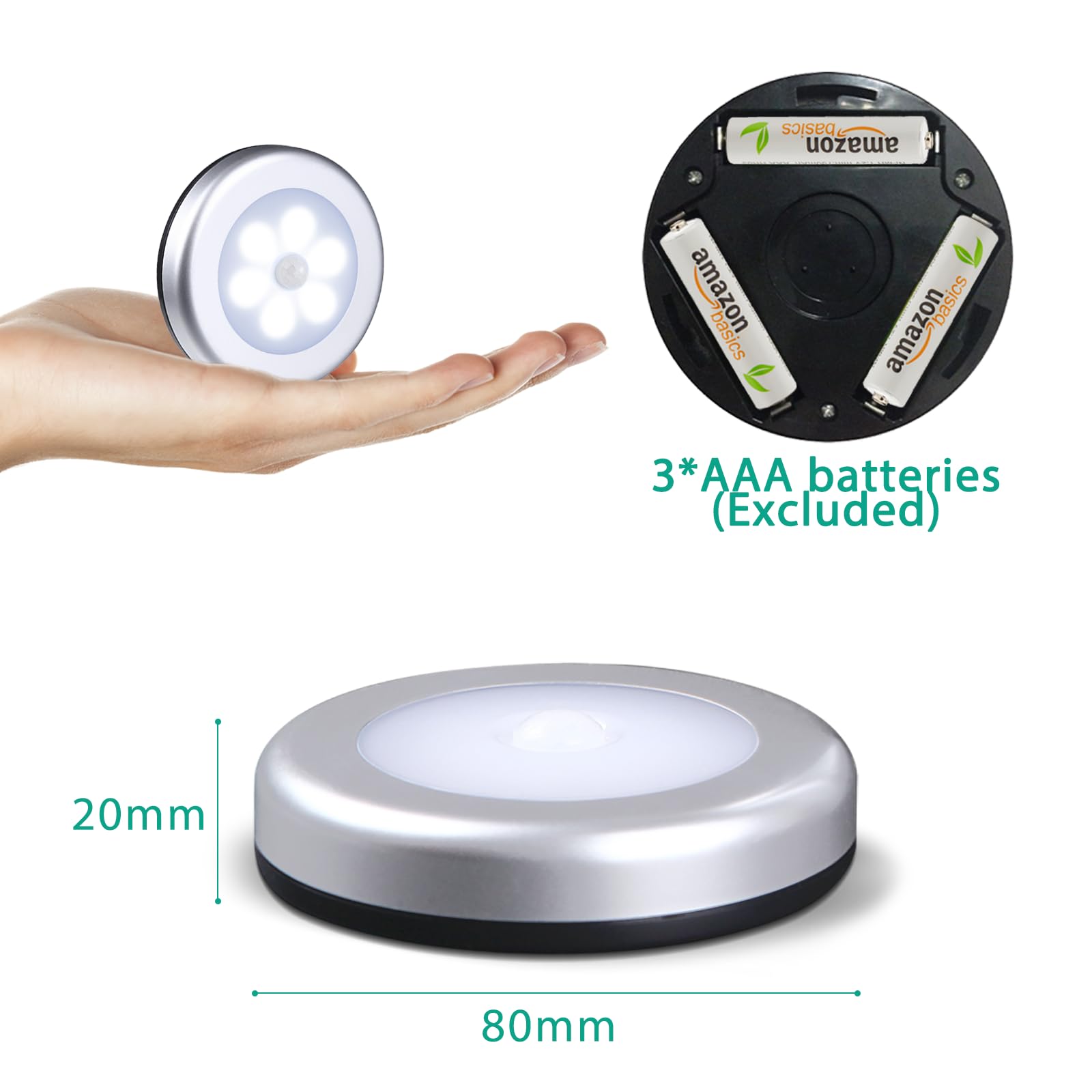 ORIA Nachtlicht mit Bewegungsmelder, 6 Stk LED Bewegungsmelder Licht, Led Beleuchtung Sensor Schrankbeleuchtung, Auto EIN/AUS Sensor Licht Für Flur, Treppen, Schlafzimmer, Küche - Weiß