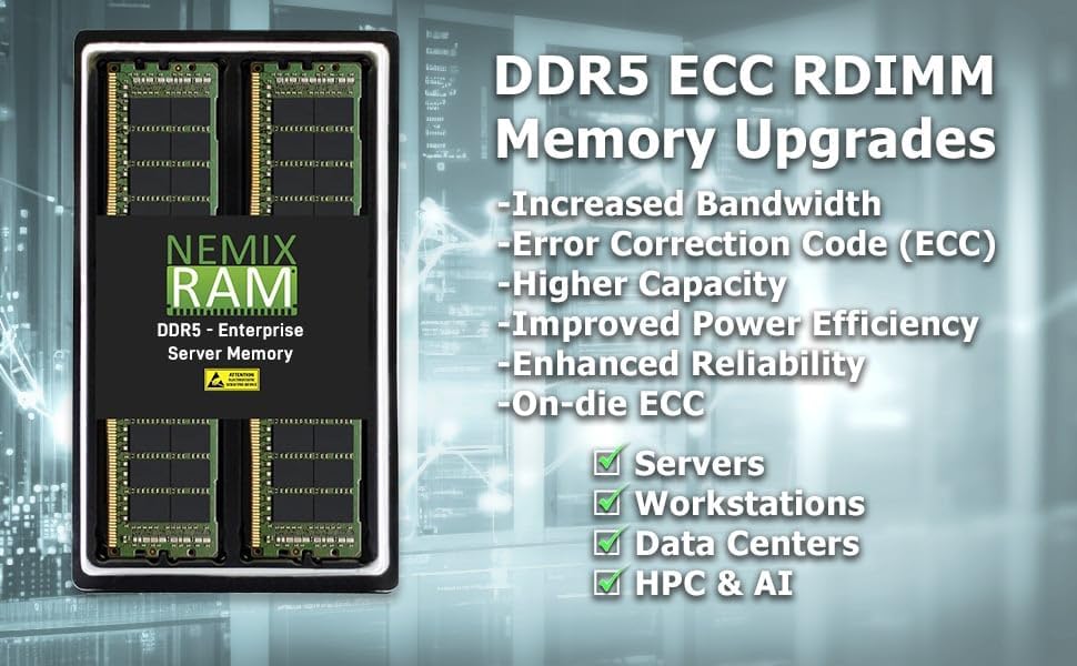 Miniatura 4 de NEMIX RAM 32 GB (1 x 32 GB) DDR5 4800 MHZ PC5-38400 1Rx4 1.1V 288-PIN ECC RDIMM Memoria de servidor registrada compatible con ASRock TRX50 WS