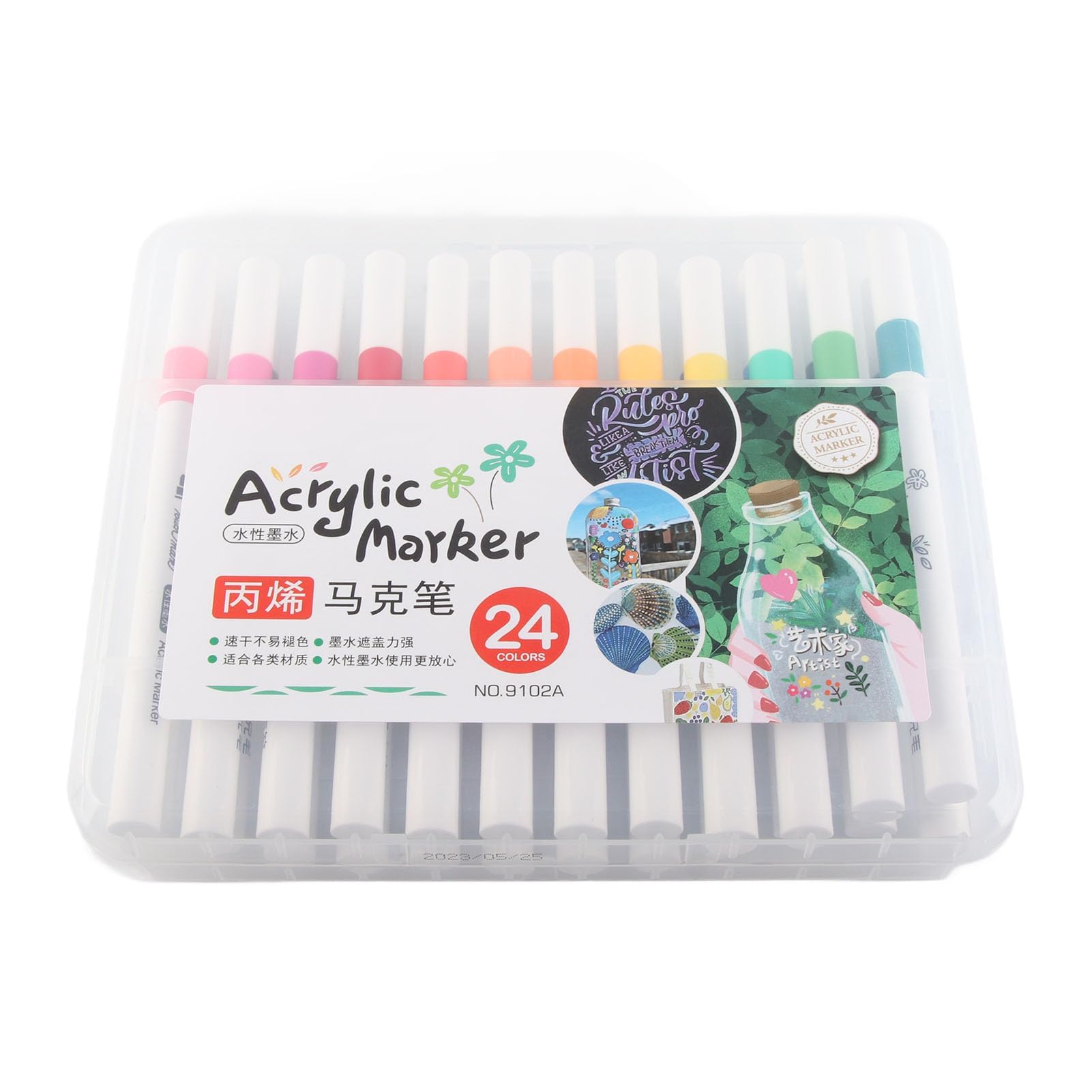 SKEIDO Acrylic Paint Markers - Quick-Dry Waterproof Art Pens for Glass, Metal, Wood, Canvas, Ceramic, Rock Painting with Strong Opaque Coverage (24)