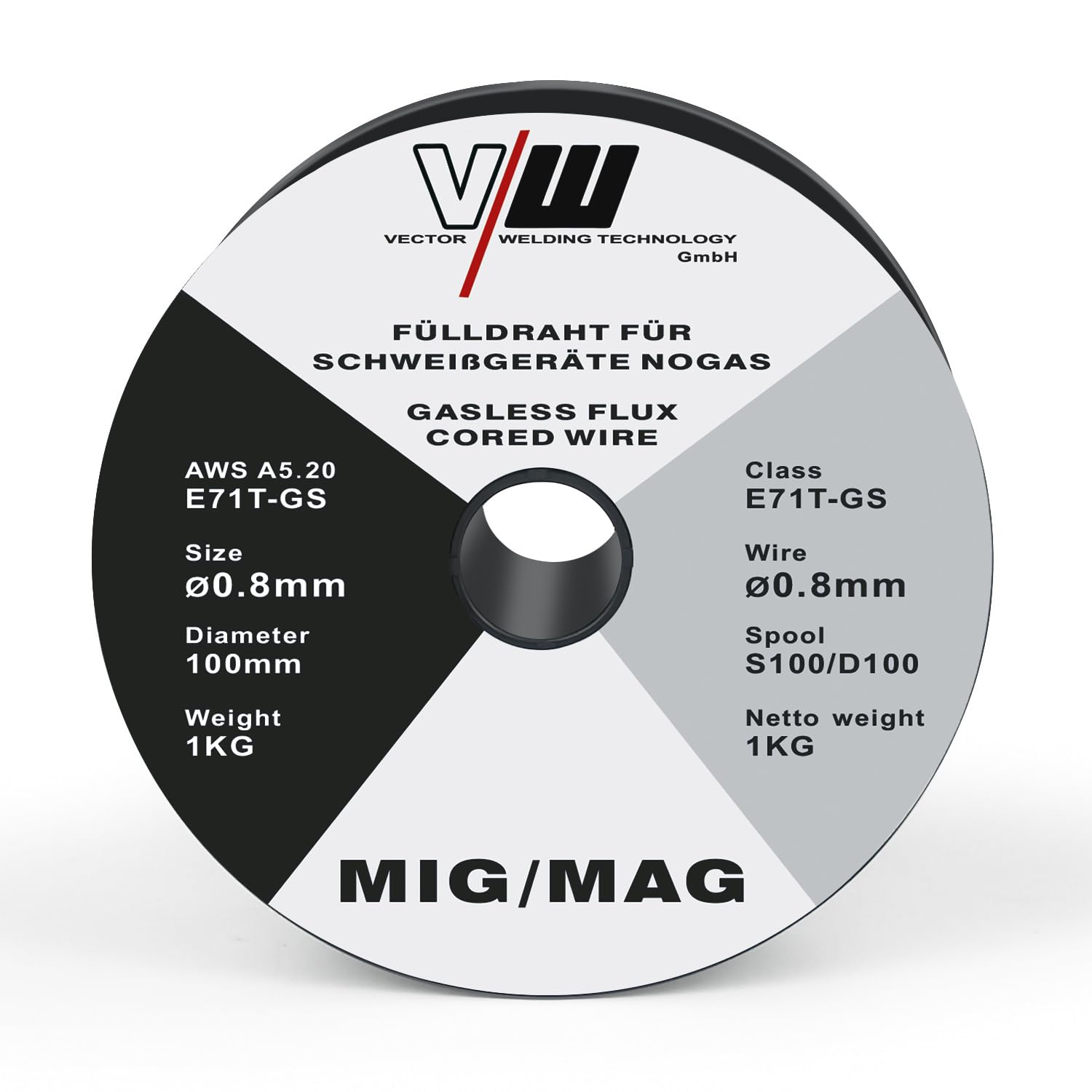 VECTOR WELDING Alambre de Soldadura D100/S100 MIG MAG de 1 kg, E71T-GS Hilo de Soldar sin Gas, 0,8 mm, 2 Unidades, Uso universal
