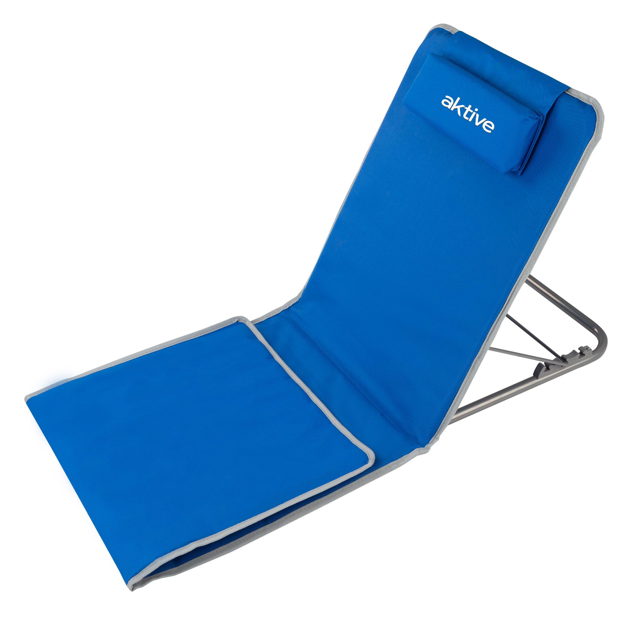 Aktive 62639 - Mata plażowa z oparciem, wymiary 48 x 130 x 43,5 cm, składane oparcie plażowe z torbą do przenoszenia i wbudowanym uchwytem, pikowana poduszka plażowa 2 pozycje