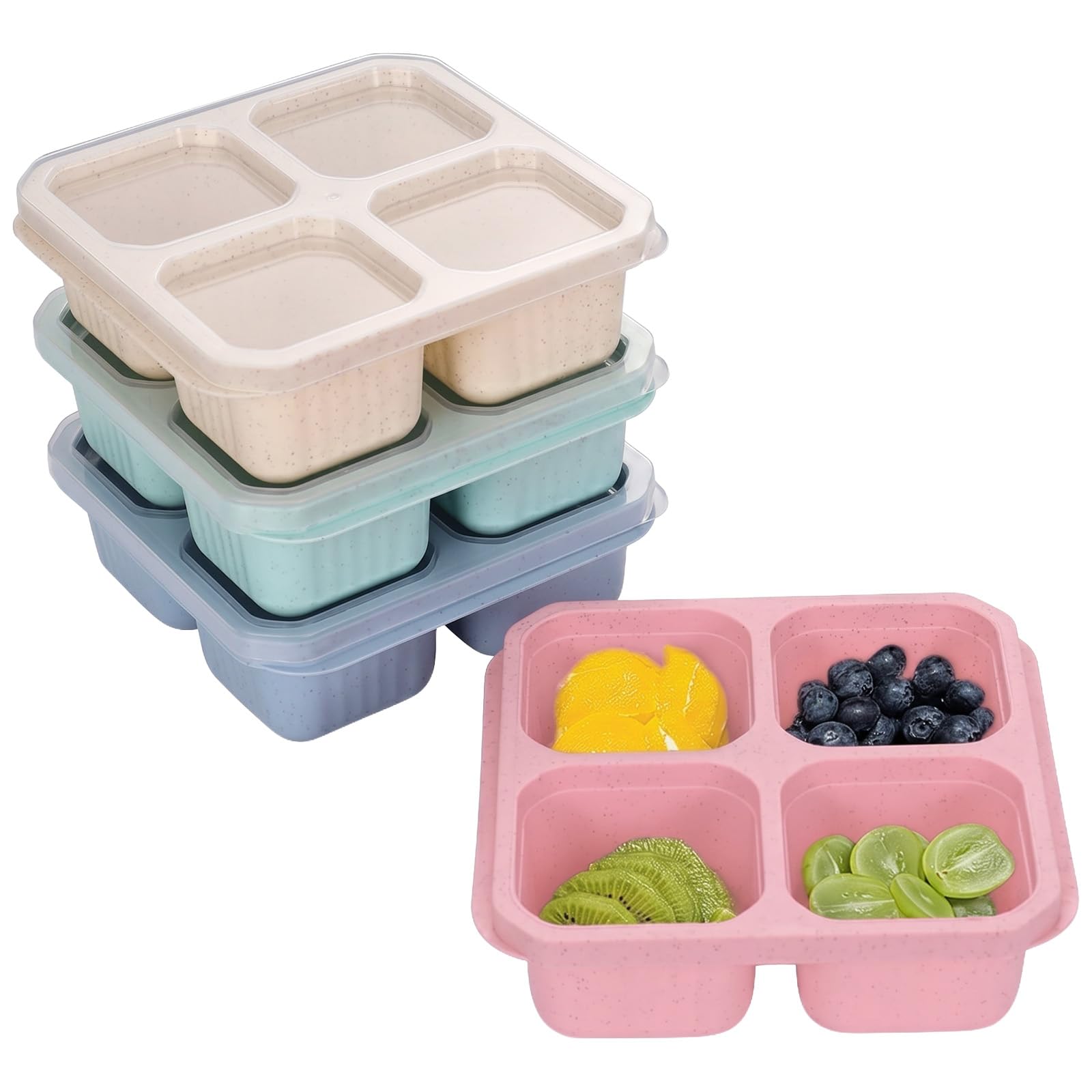 HOMAVEL 4 Packs 4 Compartment Snack Box Small Bento Lunch Containers