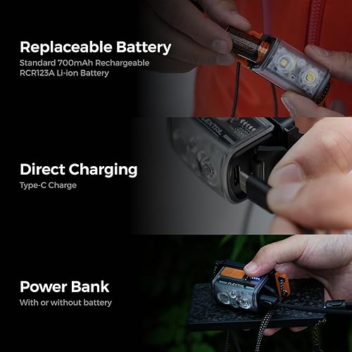 Miniatura 9 de FLEXTAILGEAR Linterna frontal ultraligera de 1 a 600 lúmenes, linterna frontal recargable USB-C para exteriores con luz blanca y roja, diadema