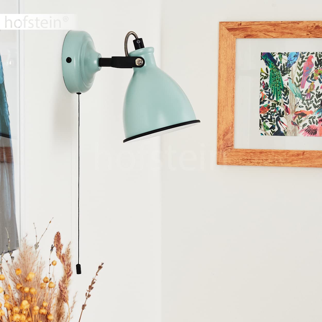 Wandleuchte Selki, moderne Wandlampe aus Metall in Türkis matt/Weiß/Schwarz mit verstellbarem Strahler, Leuchte im Retro/Vintage-Design mit Zugschnur am Gehäuse, 1-flammig, 1 x E14, ohne Leuchtmittel