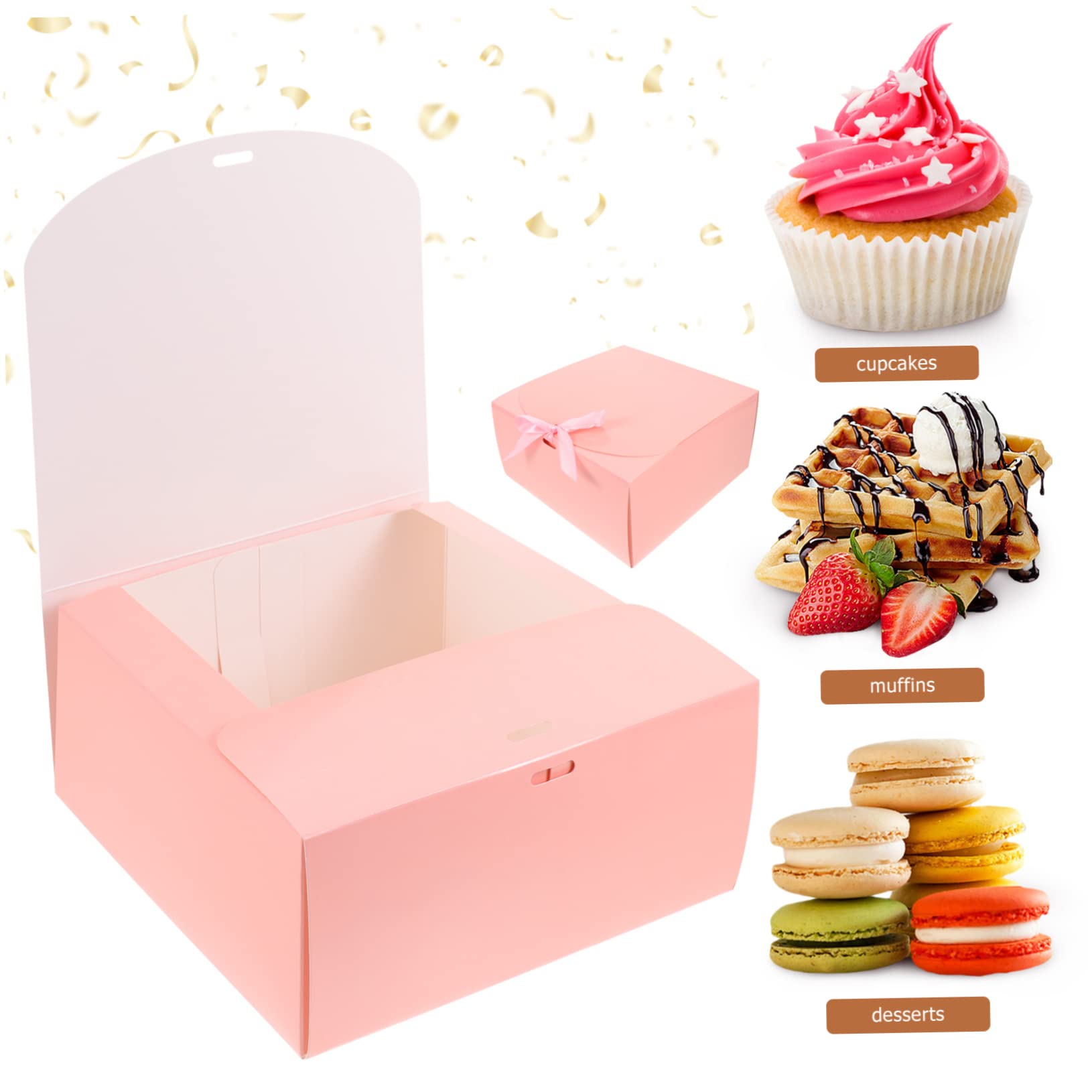 10piezas Cajas De Pastel Elegantes Lazo Para Empaque De Postres Para Cumpleaños Bodas y Celebraciones Especiales Diseño y Ventana Transparente