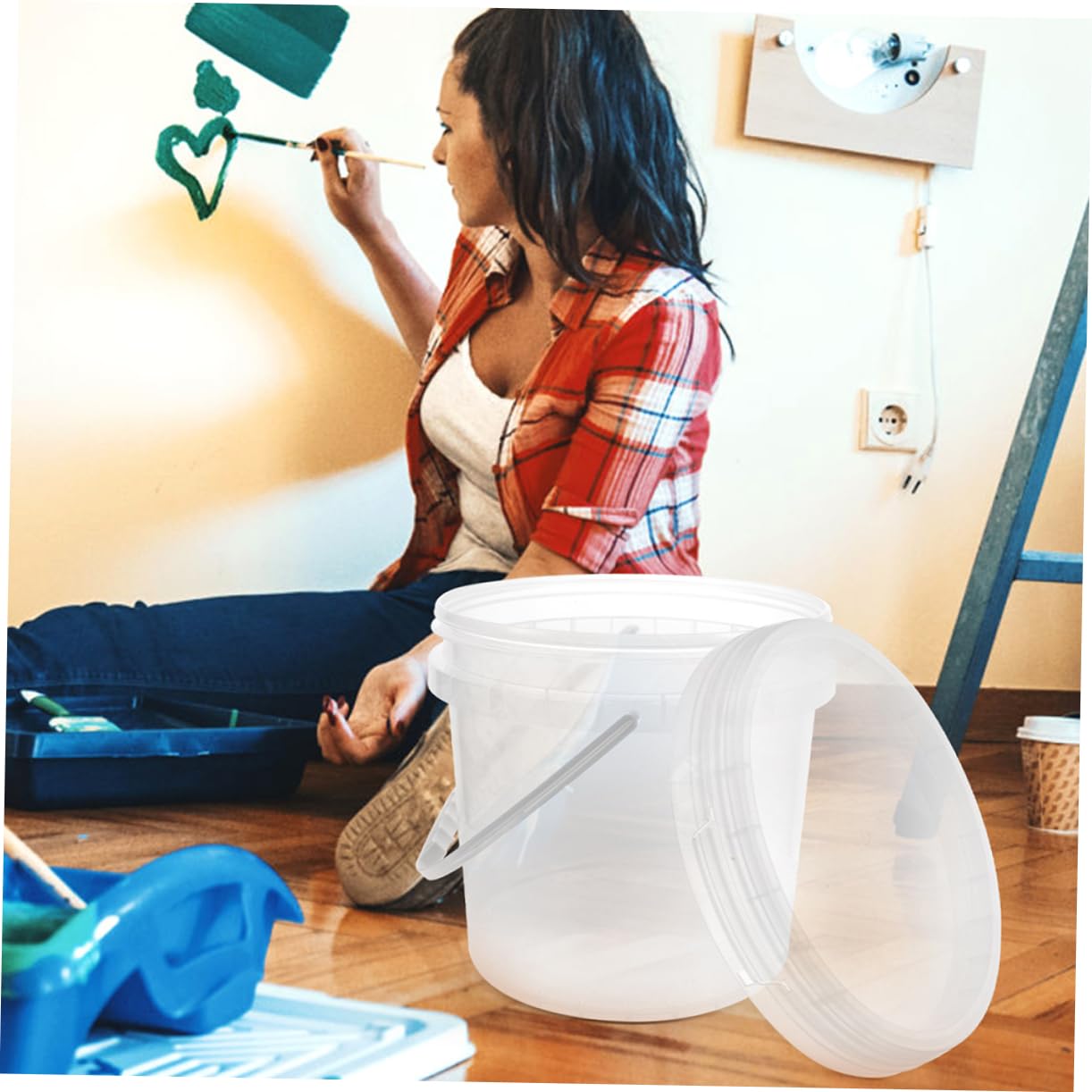 Cubo de Pintura de Plástico con Tapa 5l, Pack de 2 Piezas