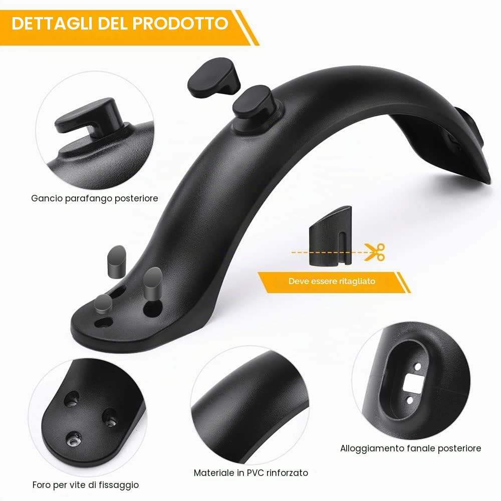 Ainiv Parafango Posteriore per Scooter, Staffa Parafango, Luce Posteriore LED e Striscia Riflettente, Accessori di Ricambio per Scooter
