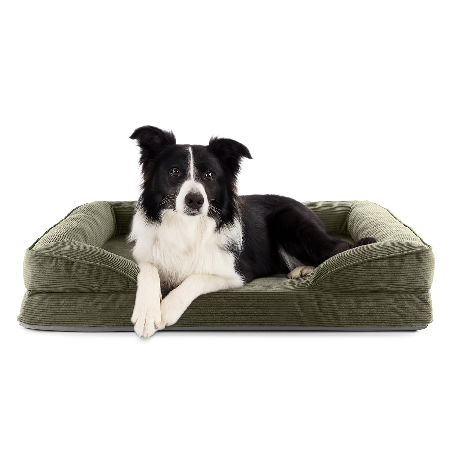 Lumaland orthopädisches Hundebett aus Cord | ergonomisches Hundesofa 90x65 cm - für mittelgroße Hunde | Boden rutschfest | Füllung und Bezug waschbar | Hundekörbchen mit Memory Schaumstoff