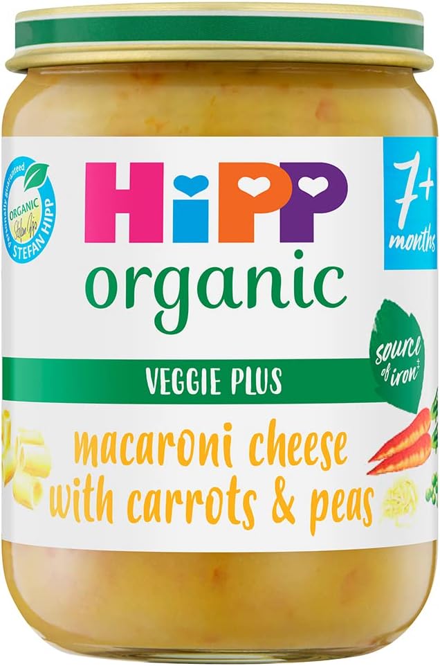 What is the healthiest food to start a baby on in the UK? 4 HiPP Organic Macaroni Cheese with Carrots & Peas Baby Food Jar 7+ Months (6 X 190g)