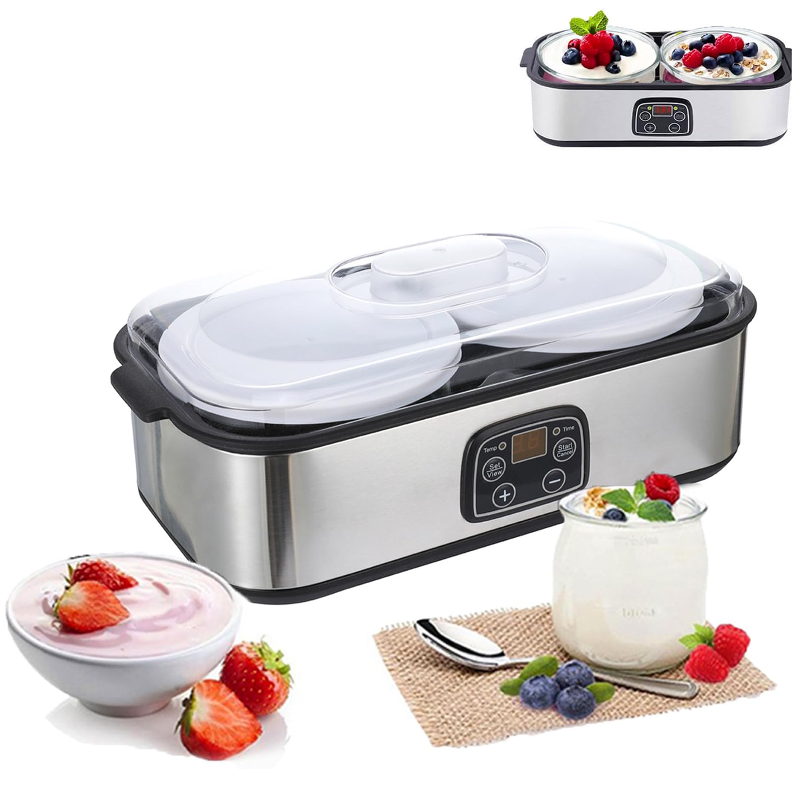 Automatyczny Producent Jogurtu 2L Stael Ze Stali Nierdzewnej Z 2 Szklanymi Słoikami, Regulowany Czas I Kontrola Temperatury Dla Domowego Jogurtu Probiotycznego, Natto I Fermentacja