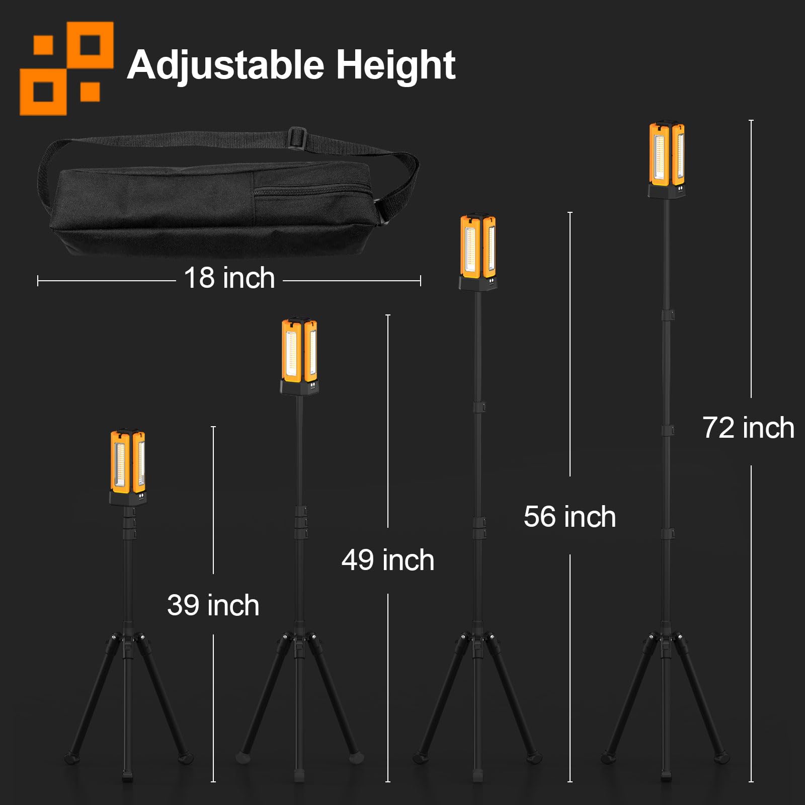 Projecteur de Chantier Solaire à LED Avec Trépied, Lampe de Chantier à Batterie Rechargeable 13200 mAh, Luminosité Maximale Jusqu'à 8000 Lumens(orange）