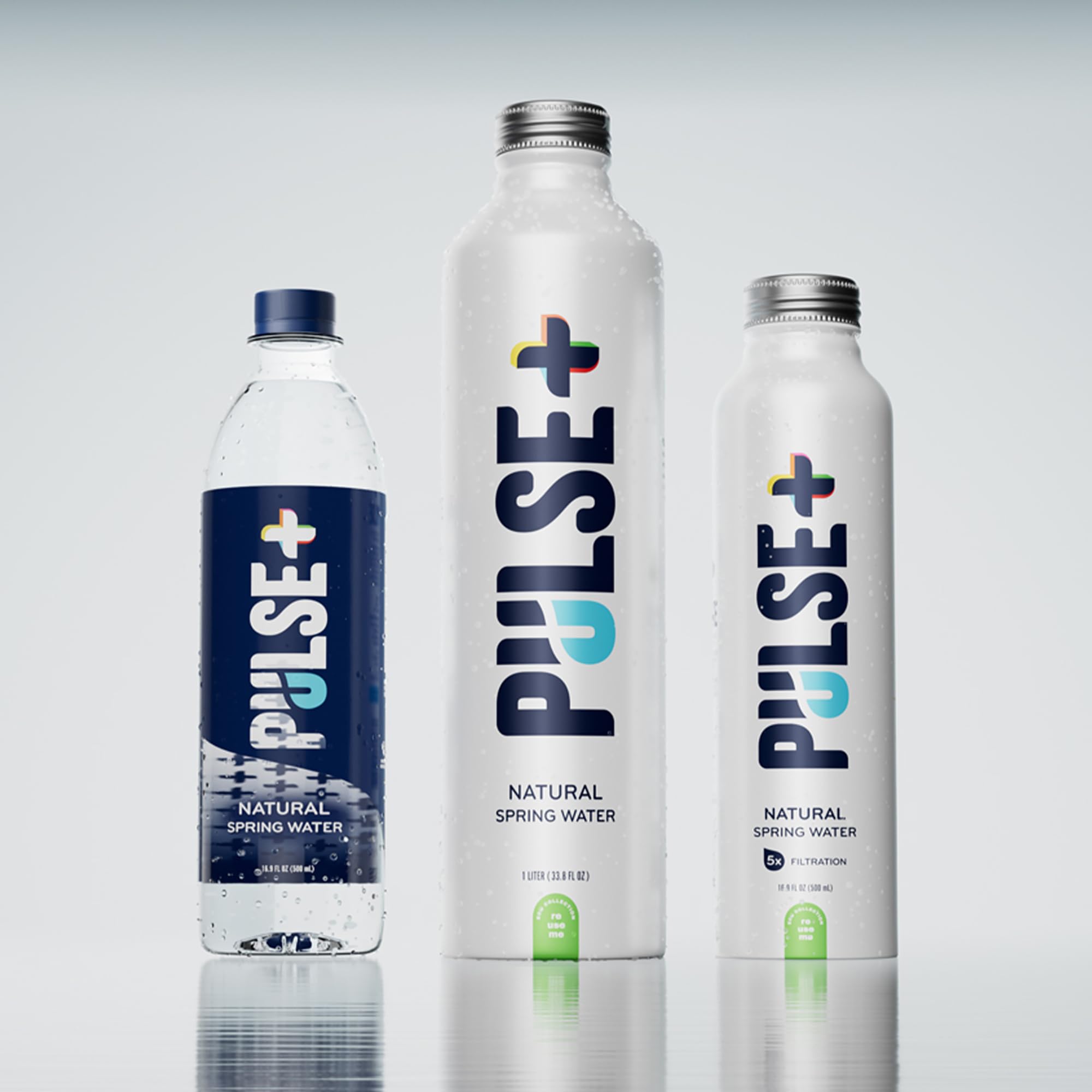 Pulse+ Natural Spring Bottled Water - Naturally Filtered Spring Water - 16.9 oz Recyclable, BPA-Free Aluminum Bottles - Case of 12