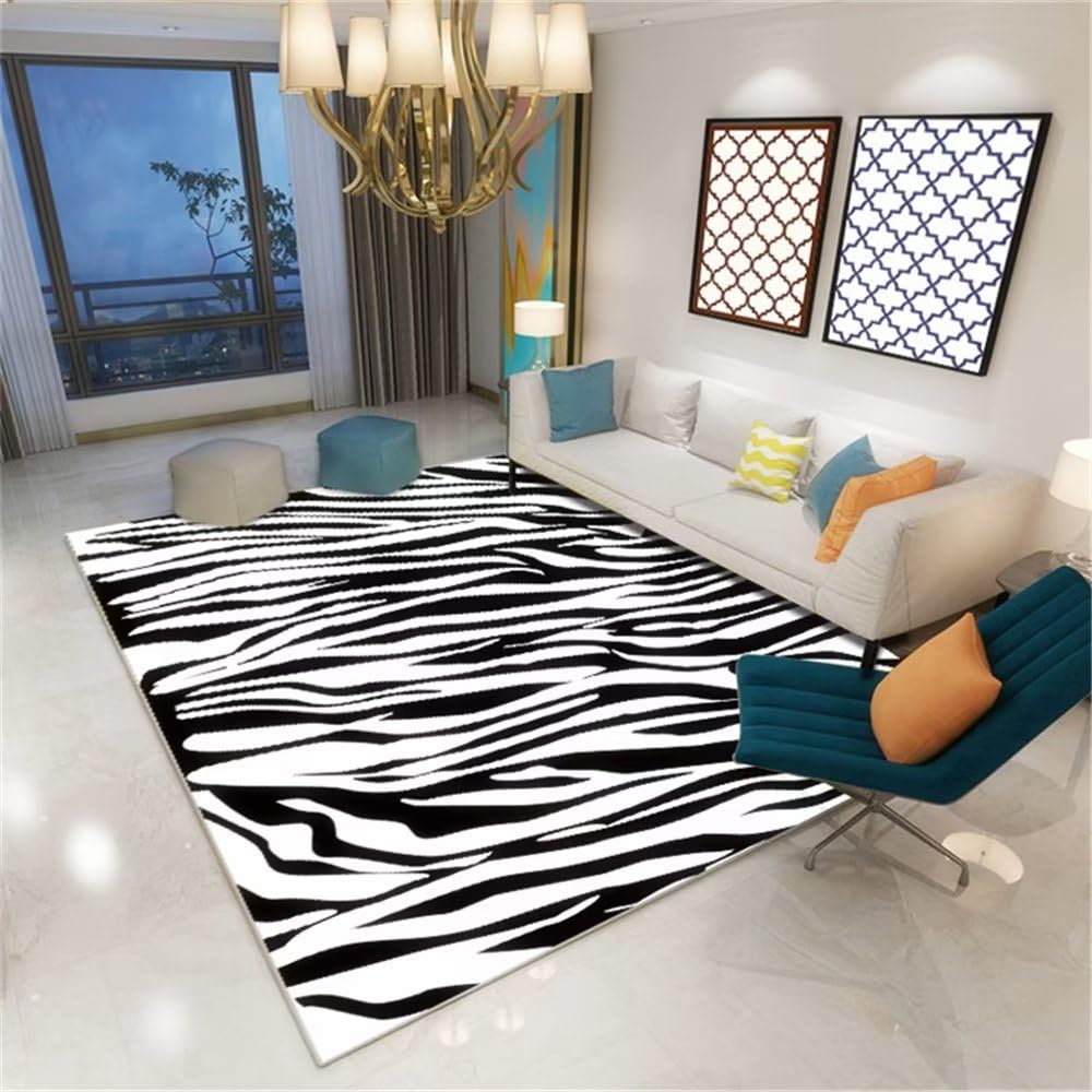 Tapis de salon moderne noir et abstrait 200x300cm grand format pour bureau