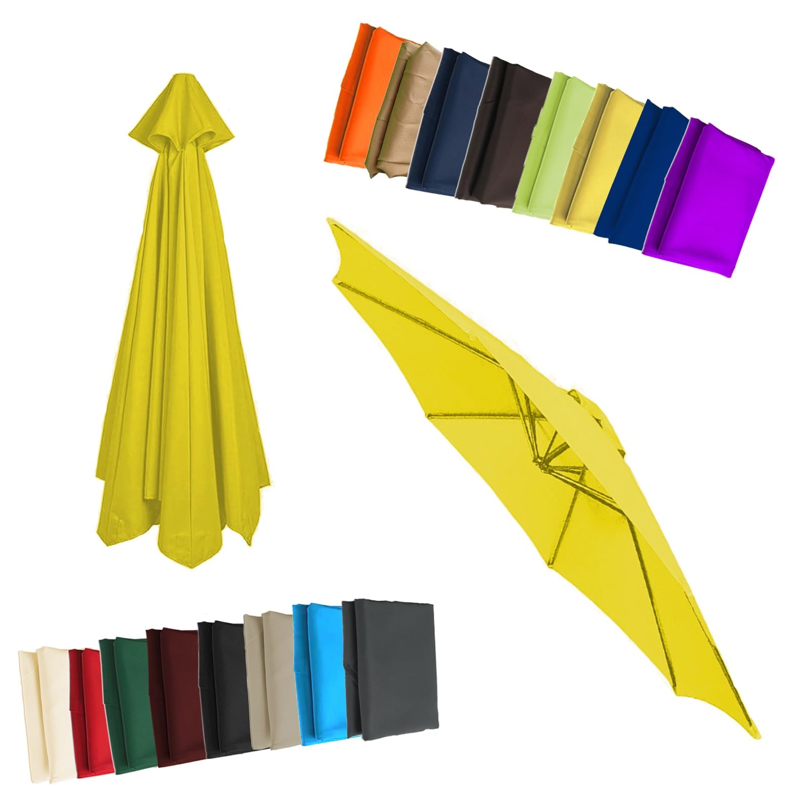 Replacement Parasol Canopy - Cloth For 2/2.3/2.5/2.7/3/3.50m 6/8 Arms Garden Umbrella Replacement Cover Fabric(Yellow,6.5ft (200cm)/6 Ribs)