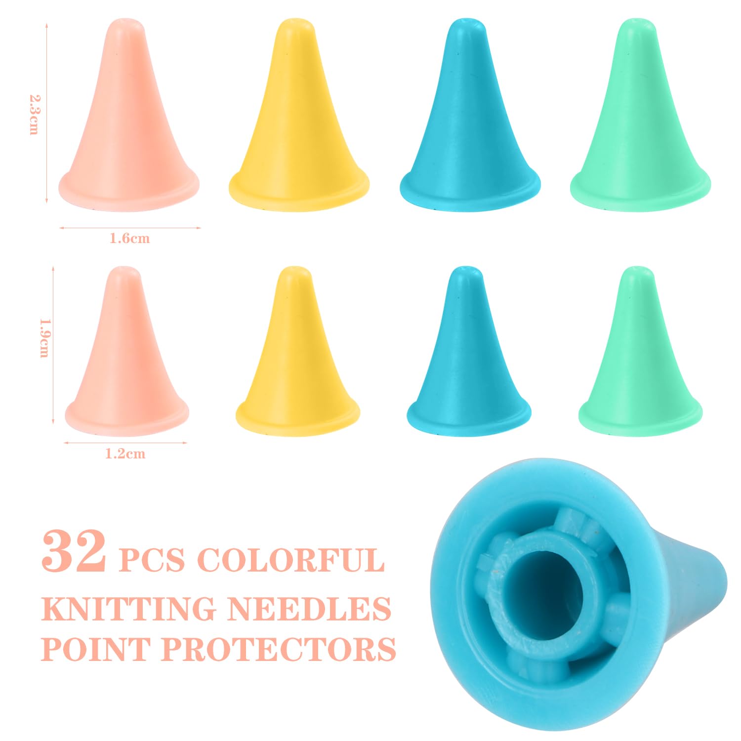 32 Pcs Knitting Needle Stoppers Colorful Knitting Needles Point Protectors Knitting Needles Cap Knitting Accessories Knit Needle Tip Covers Stoppers for Knitting Sewing DIY Project