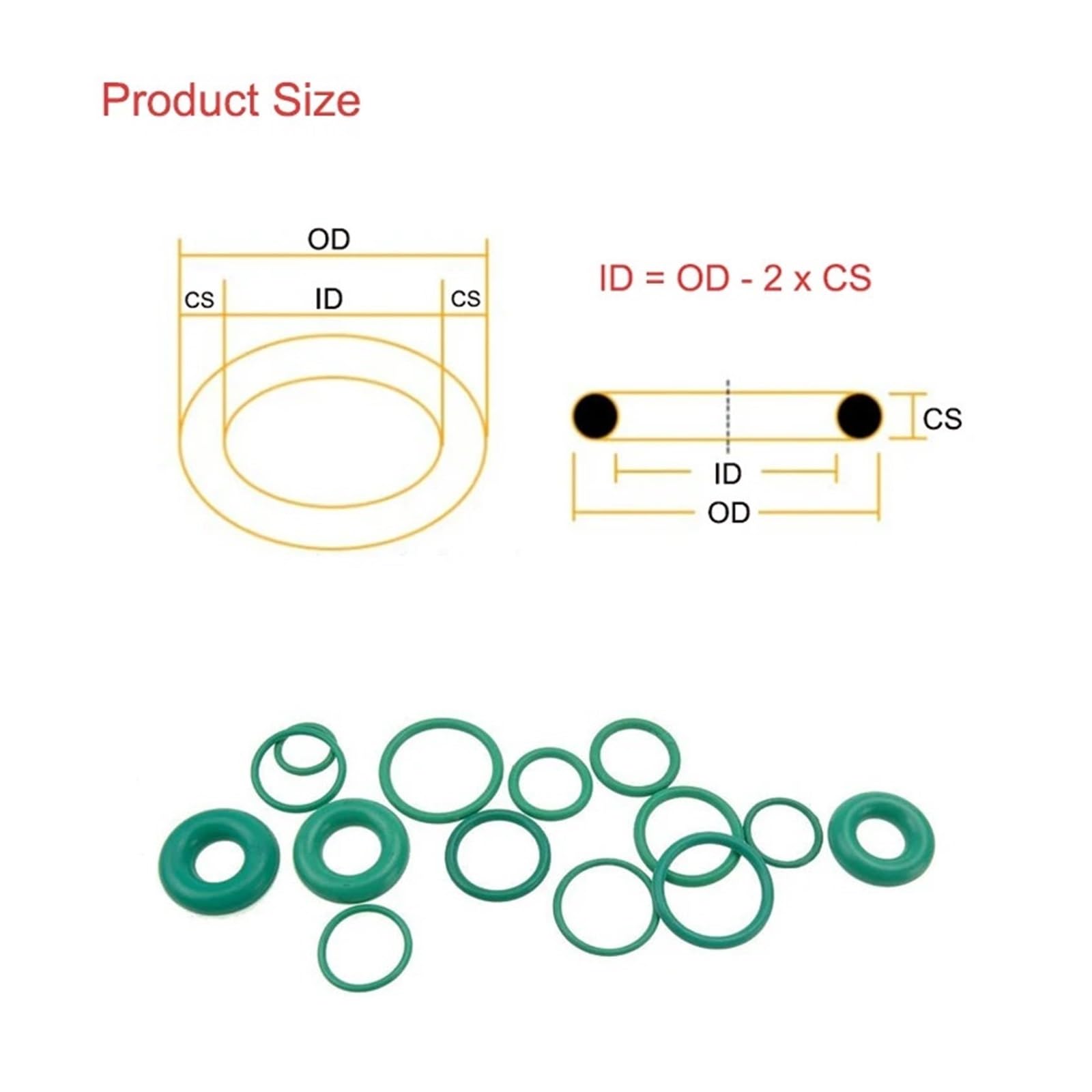 1pc CS 7mm O Ring Verde Fluoro Gomma Guarnizione Rondella ID 24-250mm OD 38-264mm