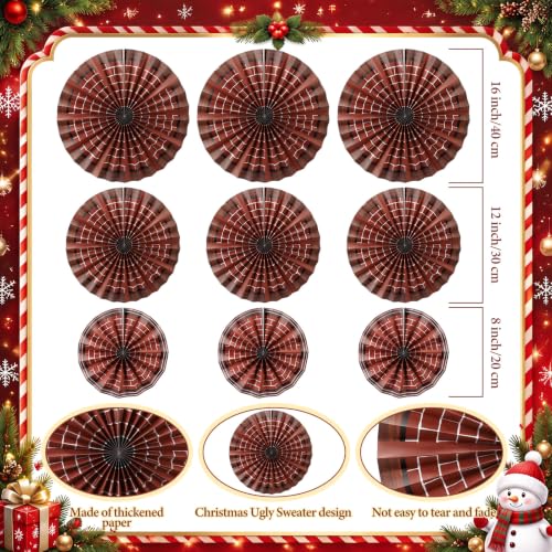 Image of Outus 9 Pcs Western Party Hanging Paper Fans Birthday,Christmas Red Brick