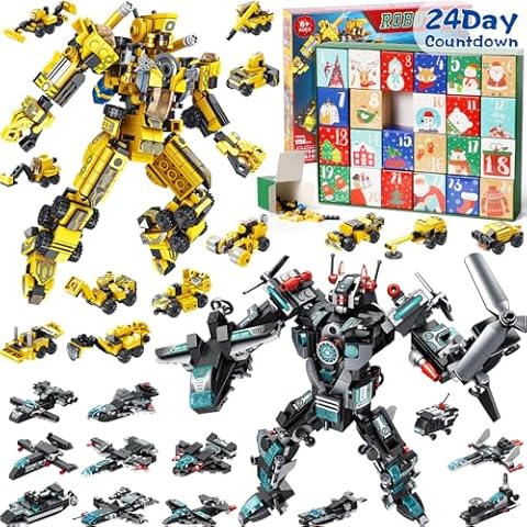 Qinline Kids Advent Calendar 2024 for Boys, 24 Days Christmas STEM Robot Building Blocks Countdown Calendar Gifts Box with 25-in-1 Construction Engineering Vehicle Bricks Toy Set for Kid Teen Age 6+ Cover