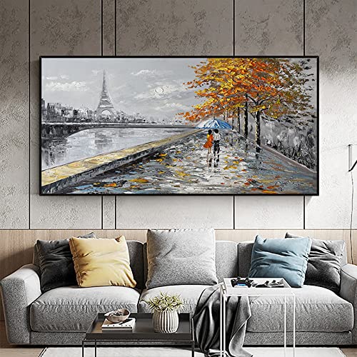 Peinture à l'huile Tour Eiffel sur toile grand format moderne art mural 3D pour salon