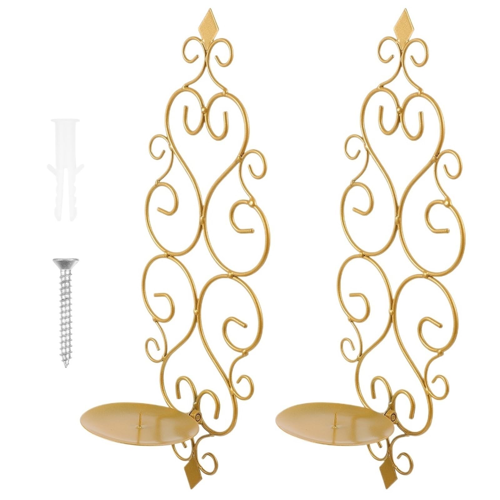 2 Pcs Black Iron Wall Sconces Tealight Holders Elegant Candlesticks Decorative Flower Stand Home Decor Study Room Office for Candle(Glod)