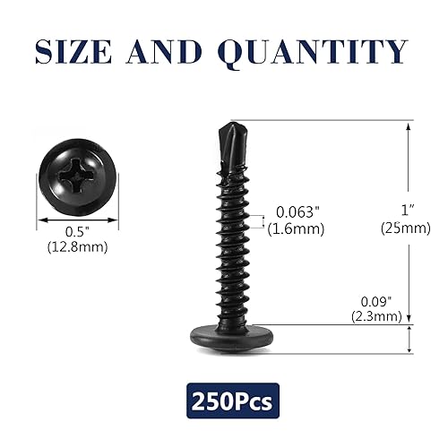 Miniatura 120 de Tornillos de chapa metálica de 2-1/2 pulgadas, 250 tornillos de acero inoxidable 410 tornillos autorroscantes rápidos de cabeza de armadura de acero