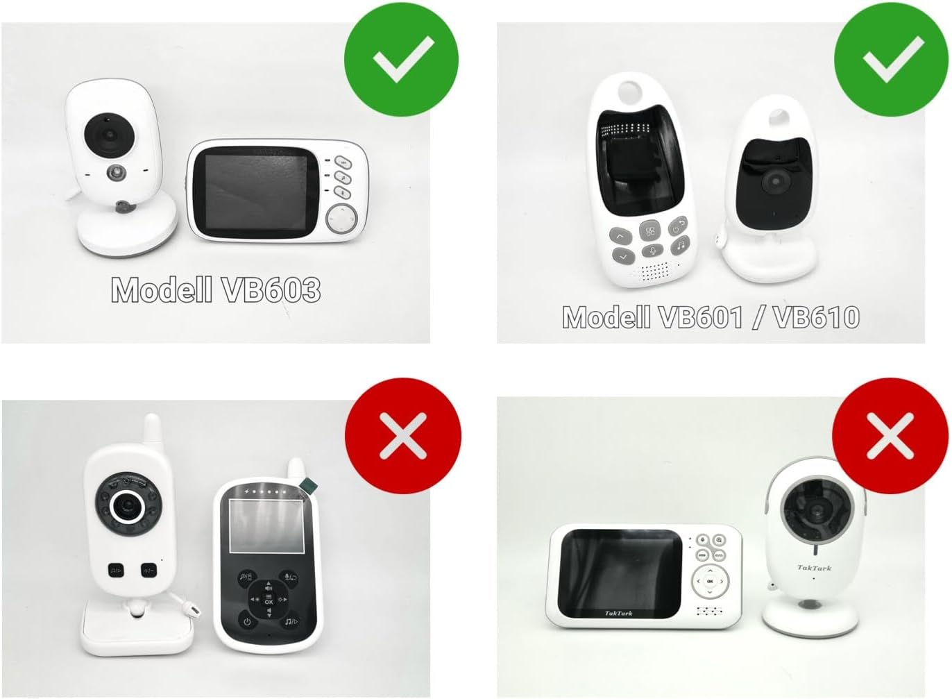Image showing compatible and incompatible baby monitor models for the battery.