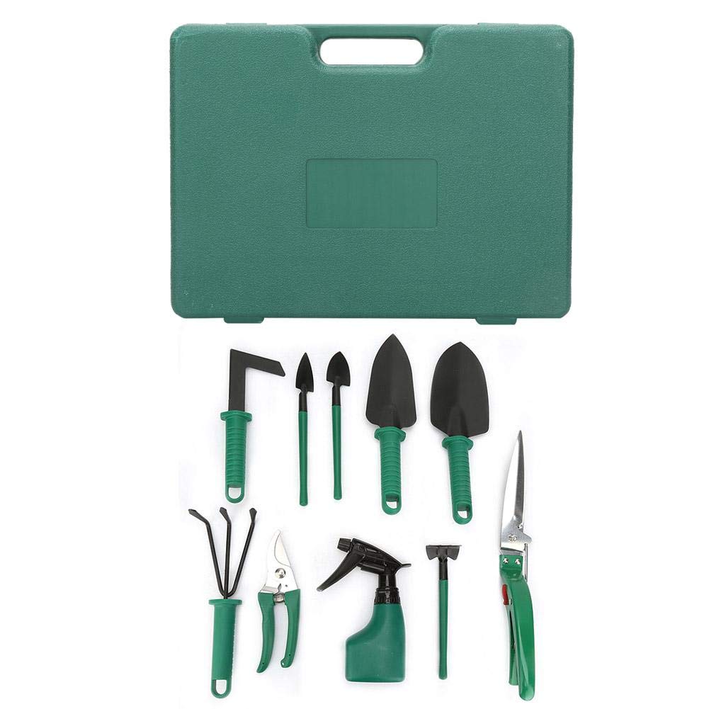 Garten-Handwerkzeug, Gartenzubehör 10 Stück Multifunktionales Schaufel-Rechen-Klipper-Set mit Kunststoffkoffer Haushalts-Garten-Handwerkzeug
