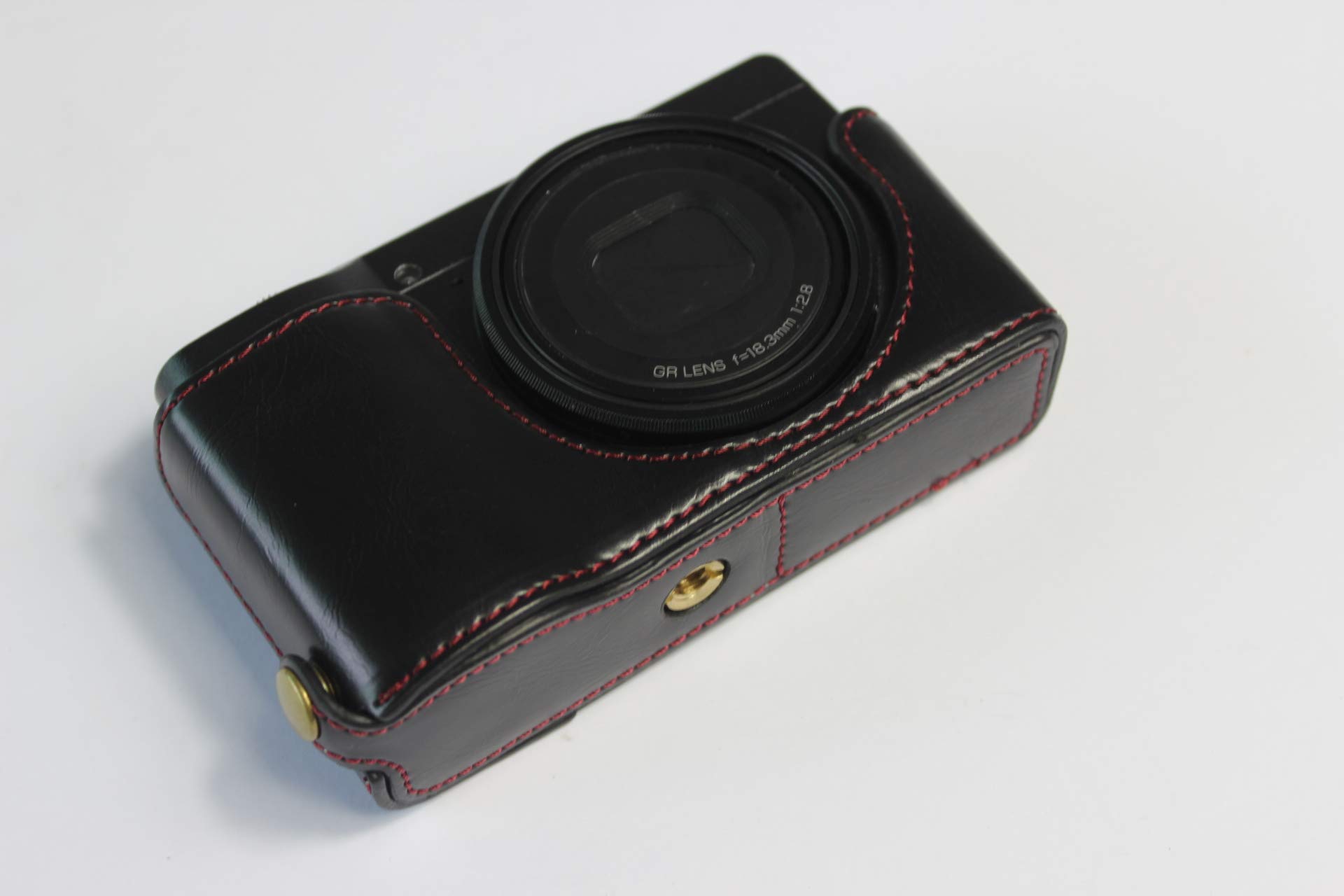 Ricoh GR III Case, BolinUS Handmade PU Leather Half Camera Case Bag Cover Bottom Opening Version for Ricoh GR III with Hand Strap (Black)