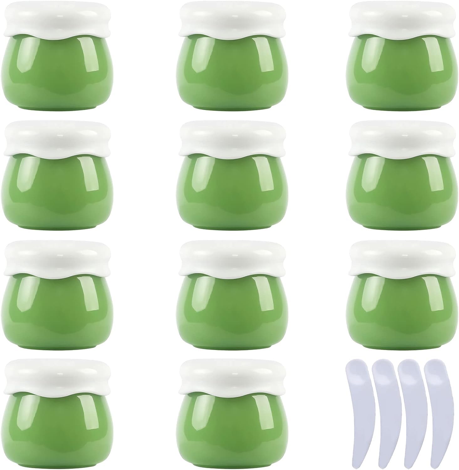KRXSOBNV Cosmetic Jars, Pack of 12, Empty Pink 10ml CreamTravel Bottle + 4 X Spatula(Green)