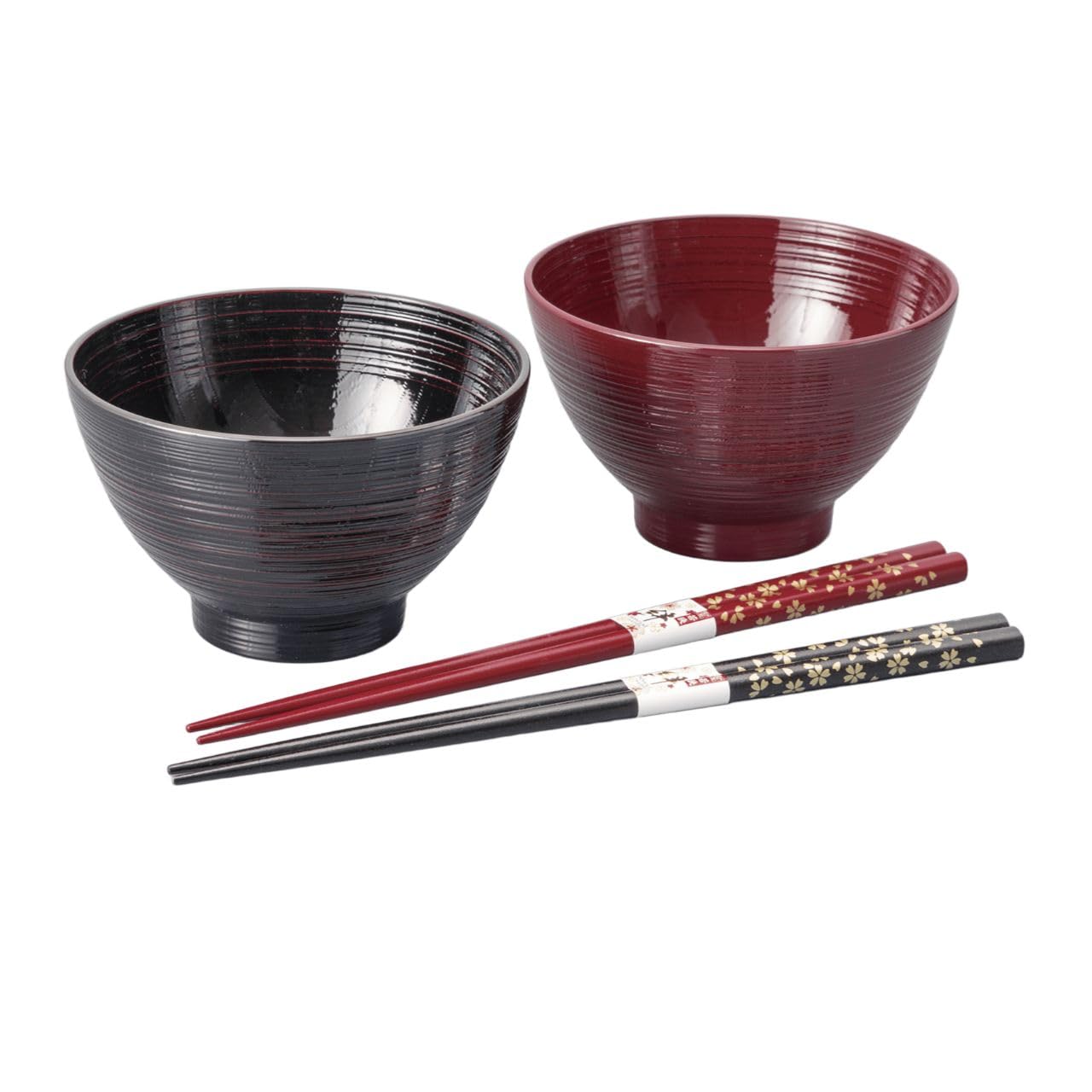 Yamaka Lacquerware Shop Bowl and Chopsticks Set with Gift Box Gift Set Present (Microwave-safe Soup Bowl Akebono・Negoro)