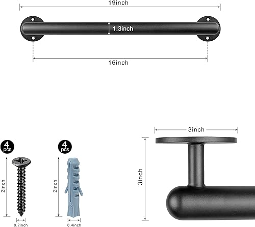 Miniatura 7 de Dolibest Pasamanos de metal para montaje en pared de 19 pulgadas, pasamanos de escalera, mango de seguridad antideslizante, asa de agarre de