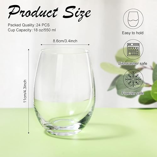 Miniatura 2 de Paquete de 24 copas de vino sin tallo de 18 onzas, vaso de vino transparente rojo o blanco, vasos de cristal para beber, vasos de cóctel, vasos de