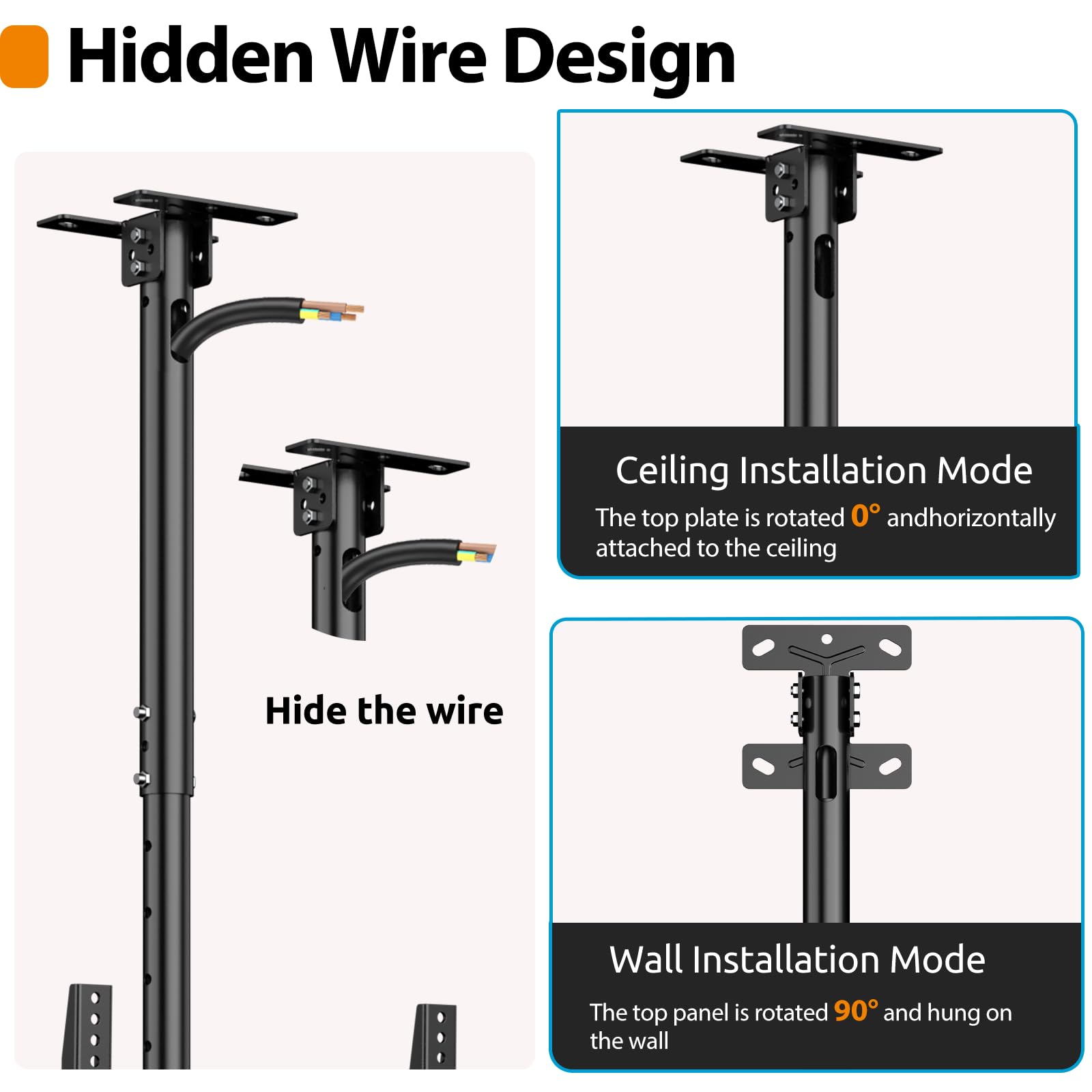 Soporte de techo para TV para visualización plana de 26 a 68 pulgadas, se adapta a la mayoría de televisores LCD LED OLED, montaje en poste de hasta 100 libras, VESA máximo, 400 x 400 mm