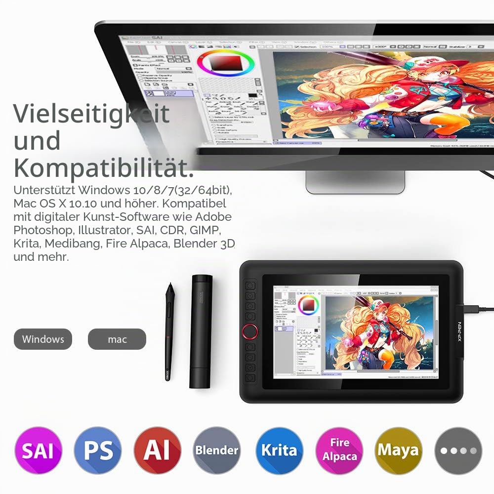 XPPen Artist 13.3 Pro Grafiktablett, vollamitiertes Pen Display, 88% NTSC, Drawing Tablet mit Stift für Home Office und E-Learning, mit Gratissoftware
